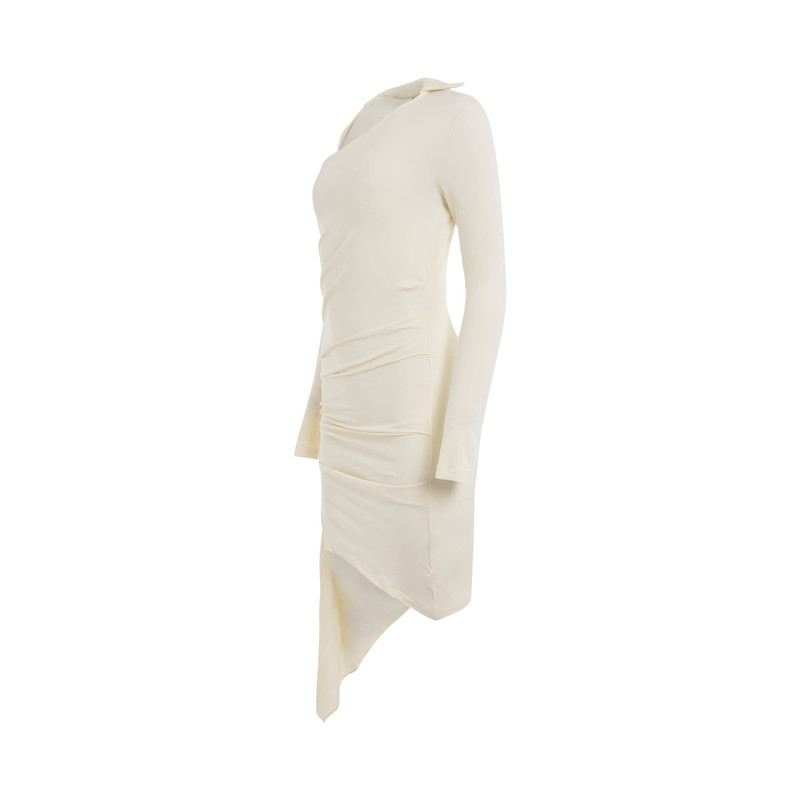 Off-White Viscose Crepe Draped Mini Dress in White outlook