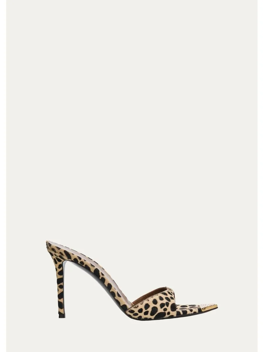90mm Leopard Calf Hair Mules - 1