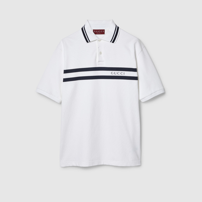 Cotton polo shirt with Gucci print - 1