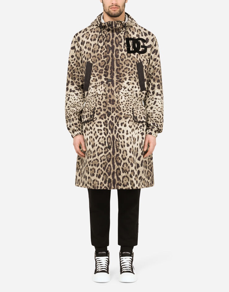 Hooded nylon parka with leopard print - 2