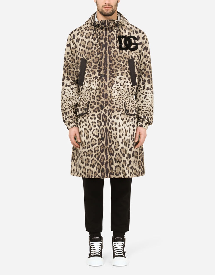 Hooded nylon parka with leopard print - 1