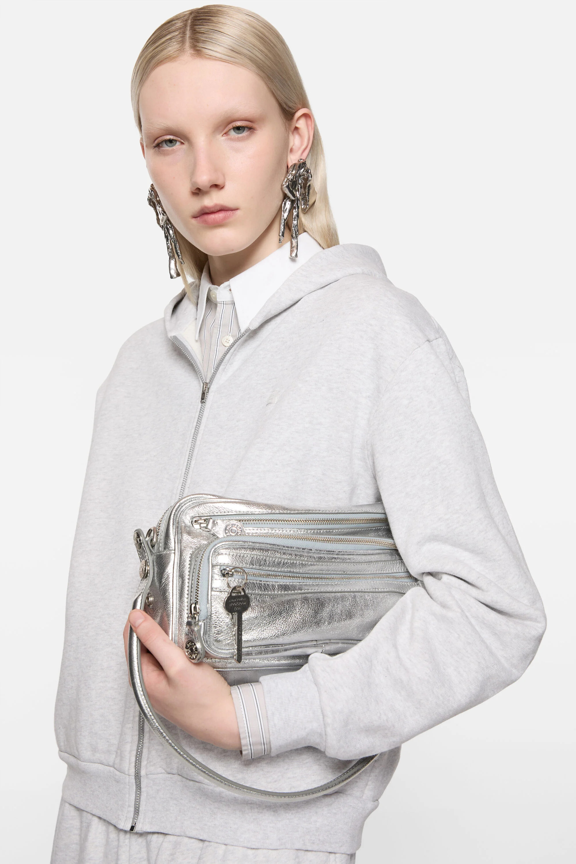 Hooded zipper sweater - Pale Grey Melange - 4