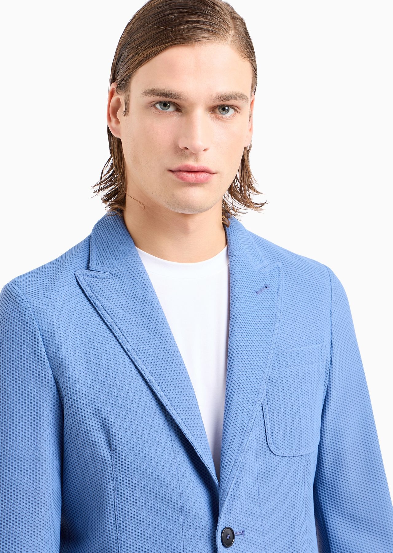 Single-breasted jacket in technical waffle fabric - 5