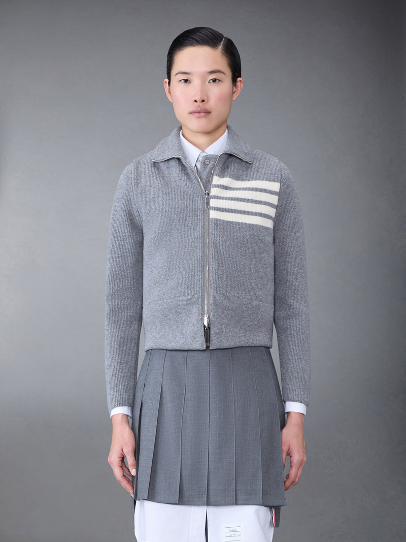 Thom Browne FINE MERINO AND JERSEY REVERSIBLE DOWN 4-BAR FUNNEL NECK JACKET outlook