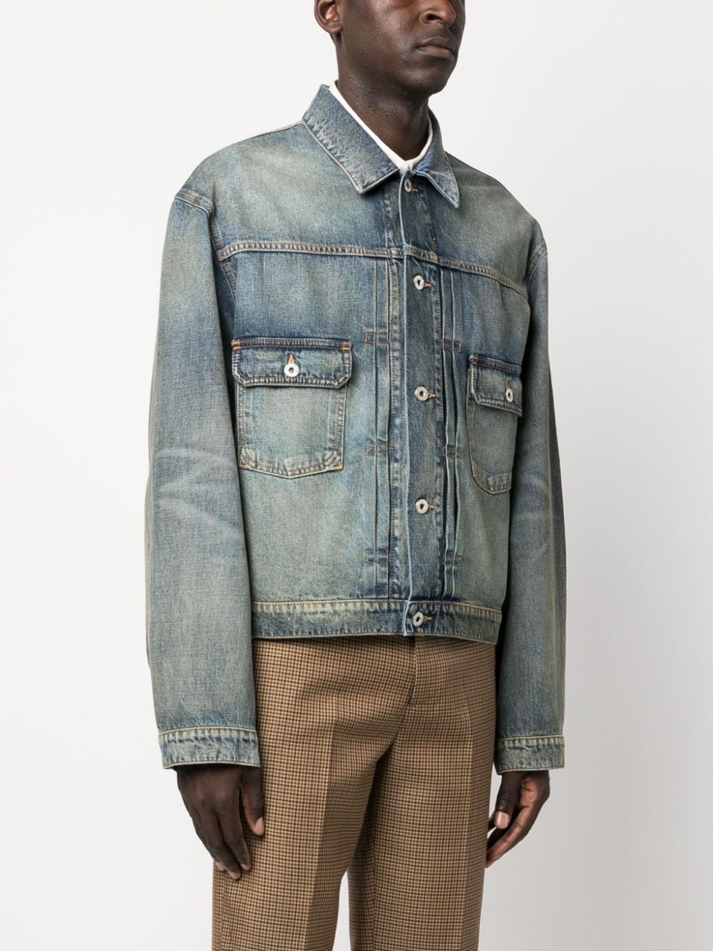 panelled button-fastening denim jacket - 3