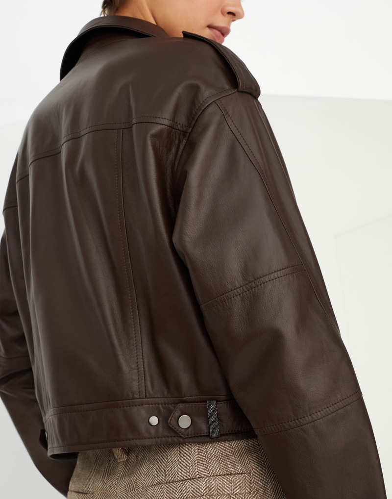 Nappa leather biker jacket con shiny details 3