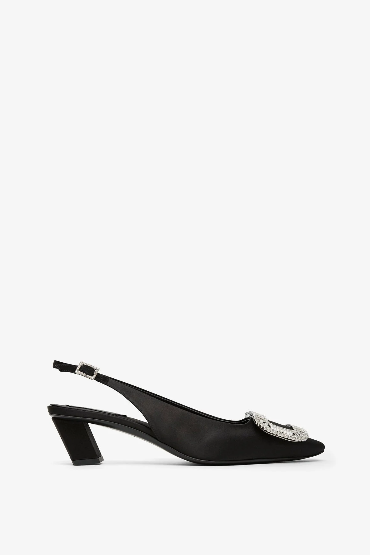 Belle Vivier pilgrim 45 black satin sling backs - 1