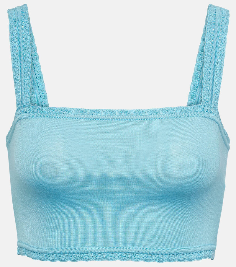 Lace-trimmed silk crop top - 1