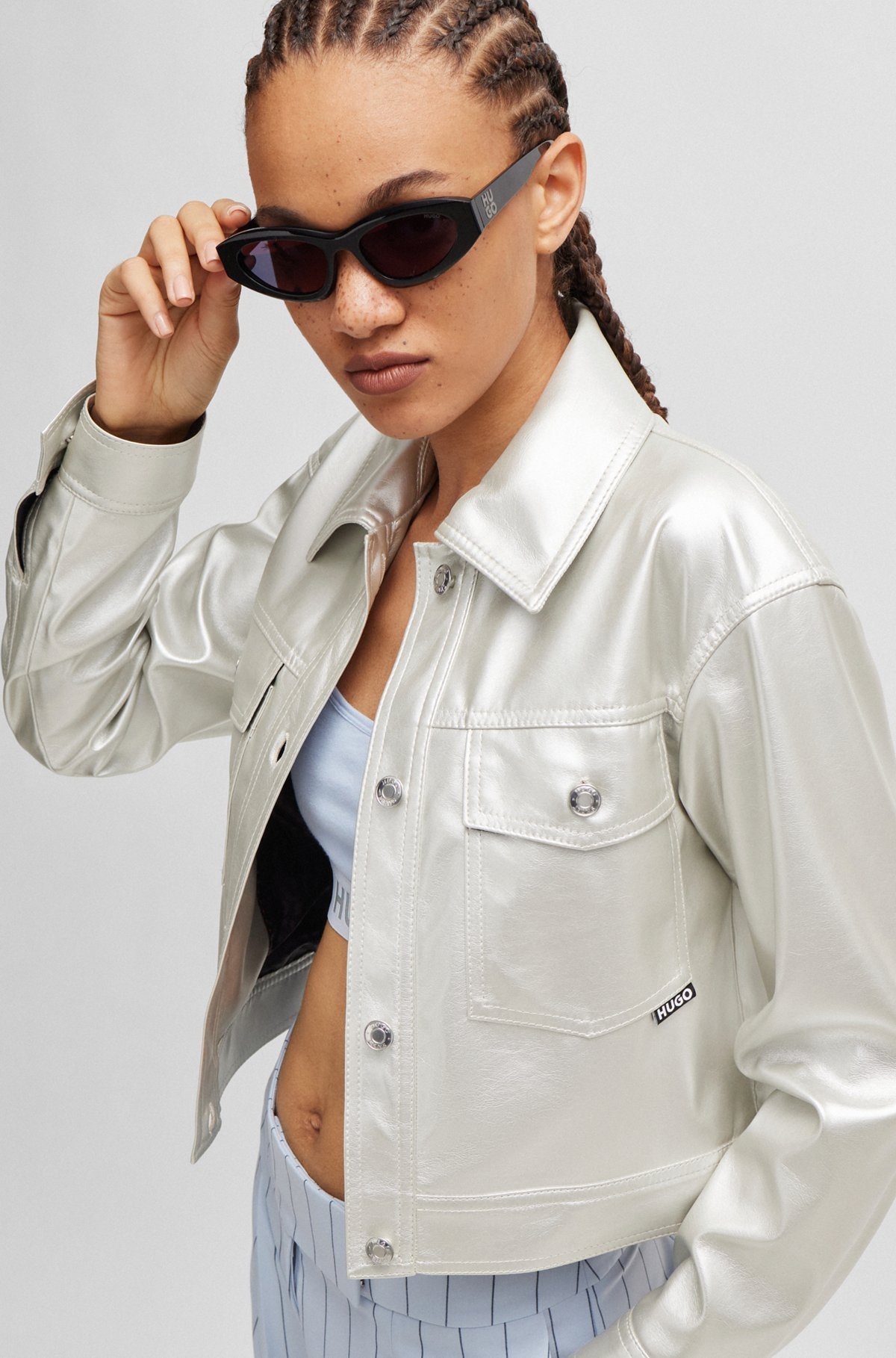 RELAXED-FIT JACKET IN METALLIC FAUX LEATHER - 6
