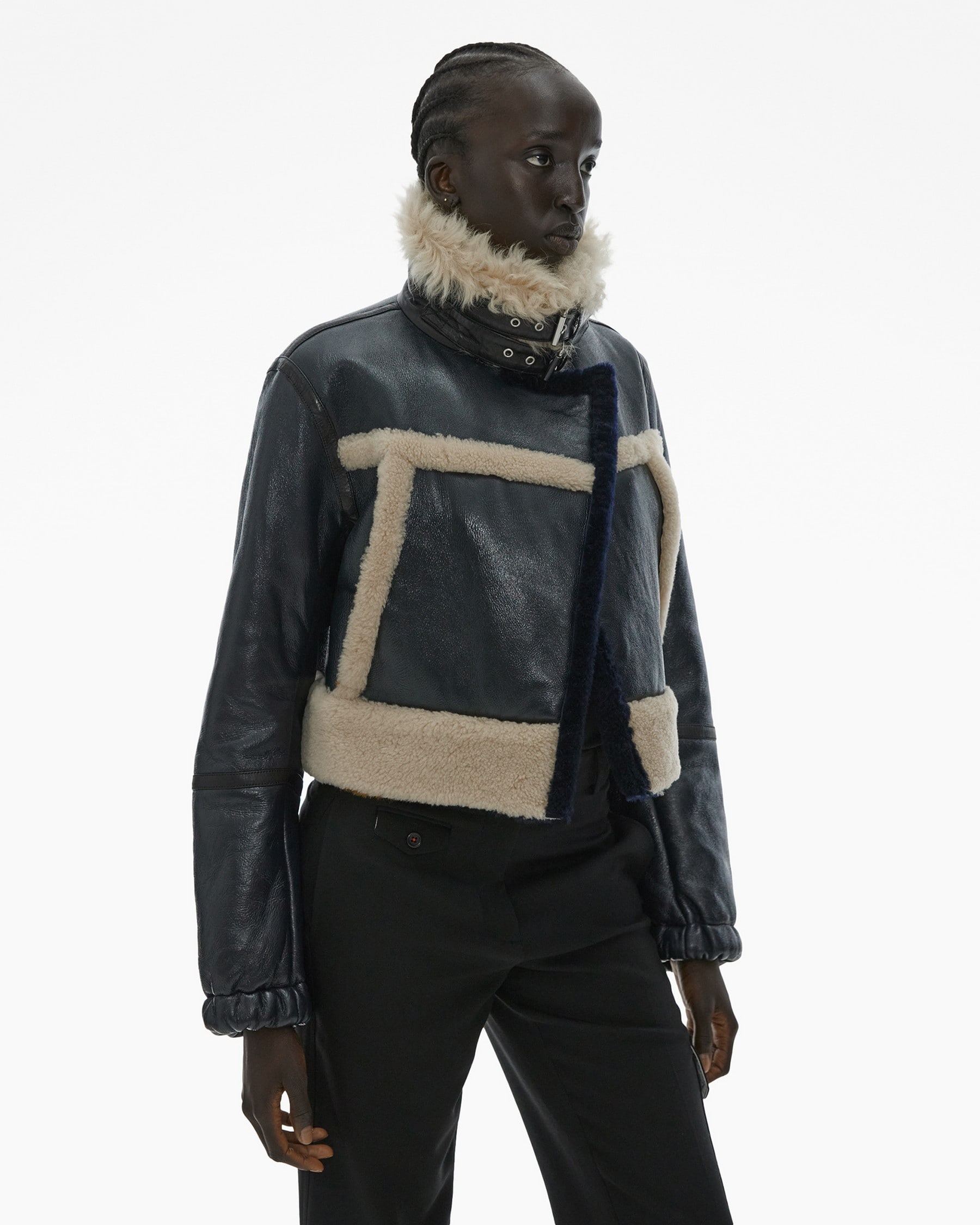 RIBBED SHEARLING AVIATOR JACKET - 5