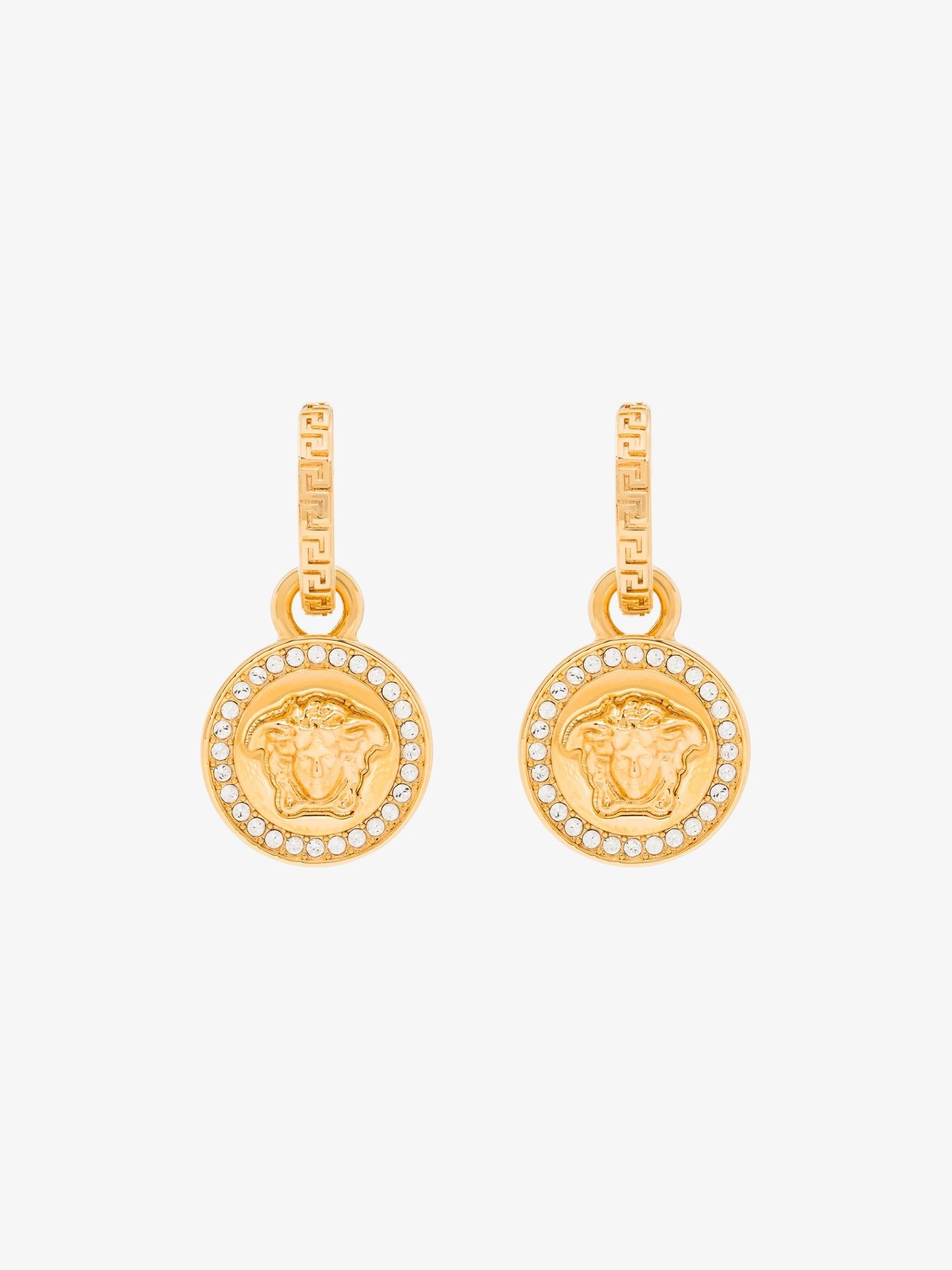 gold tone Greca Medusa crystal earrings - 2