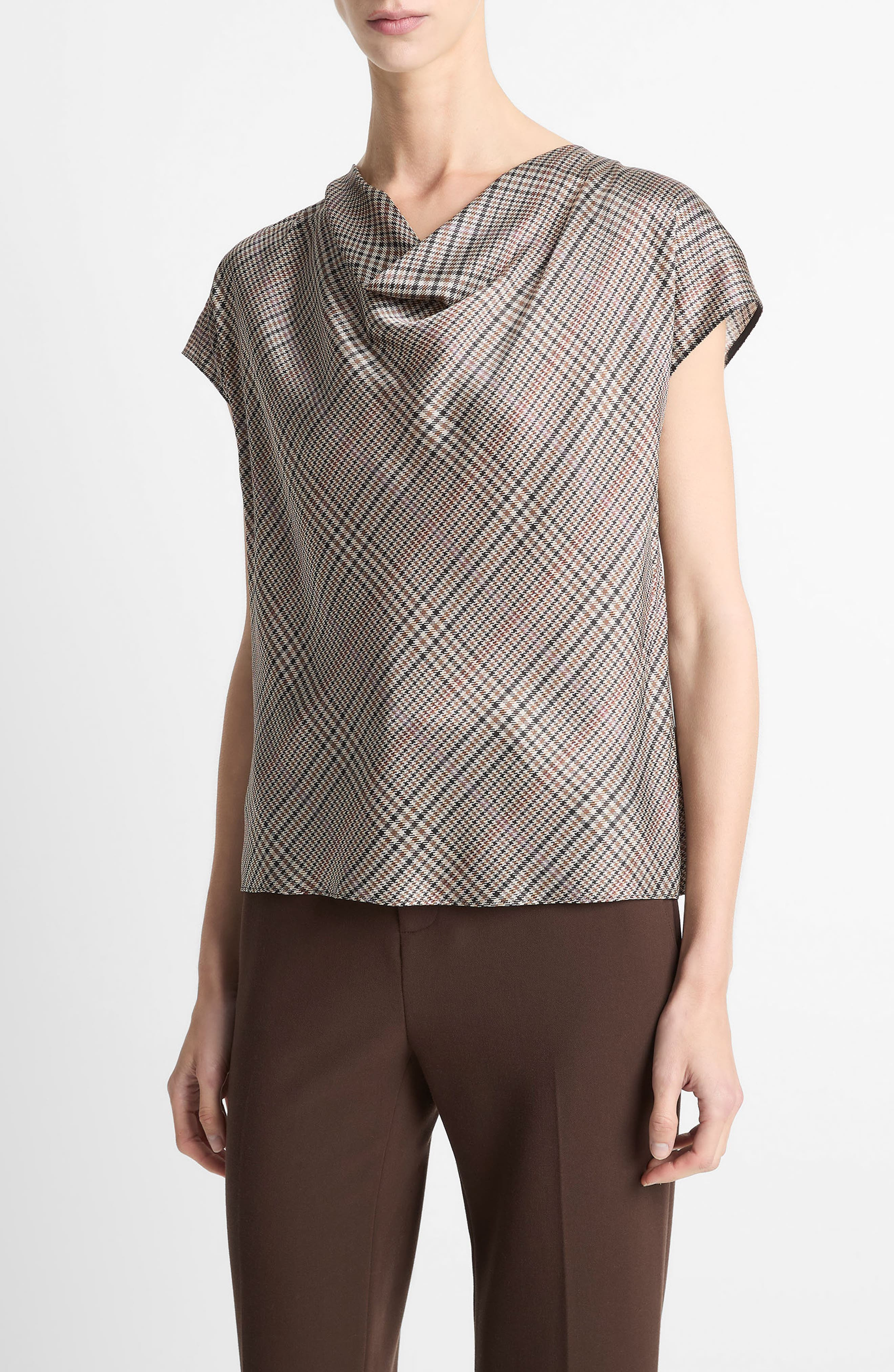 Vince Pressed Plaid Cowl Neck Silk Top in Multi Plaid at Nordstrom - 3
