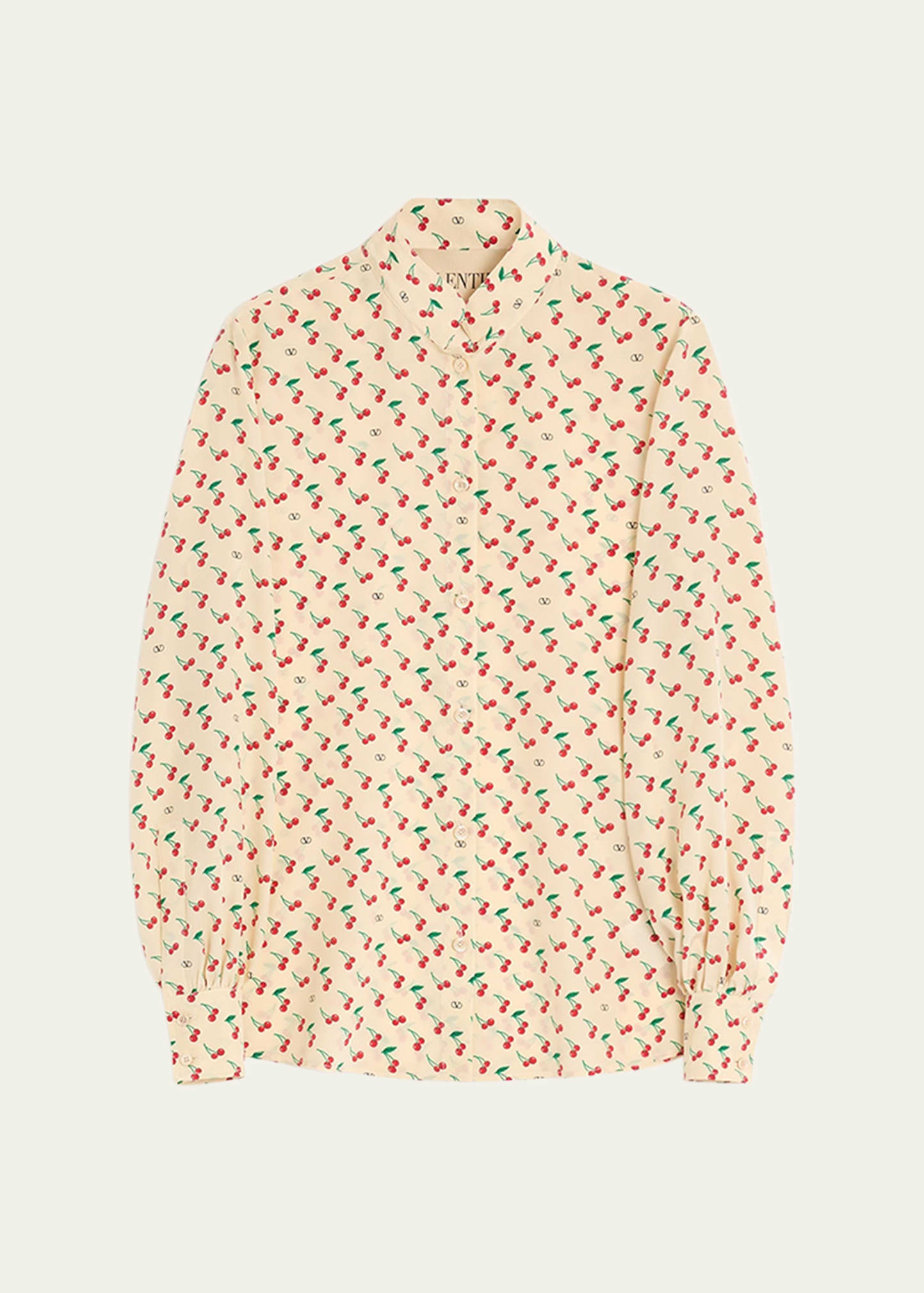 Cherry Print Crepe De Chine Button-Down Blouse - 1