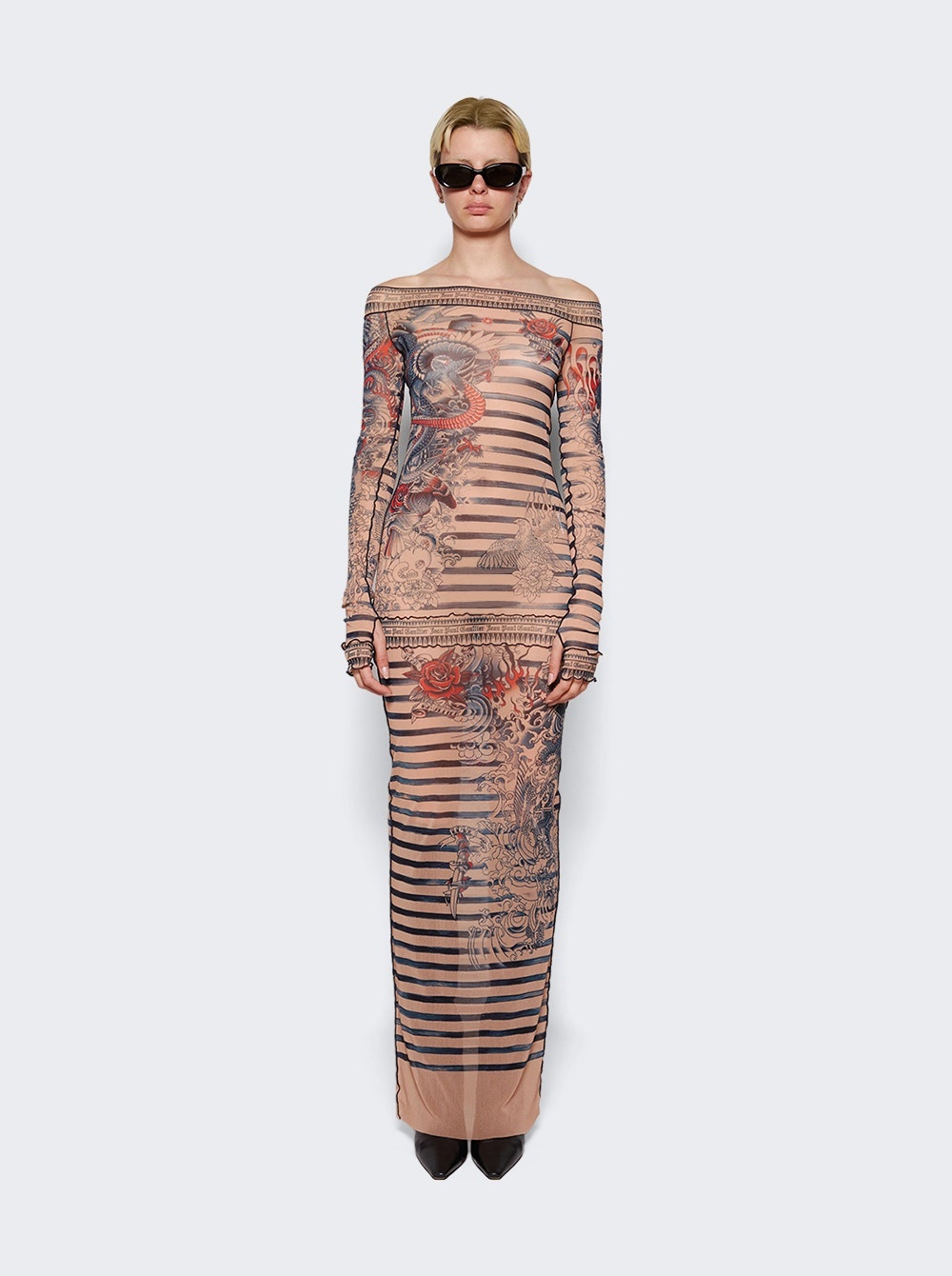 Mariniere Tattoo Maxi Dress Nude And Blue - 3