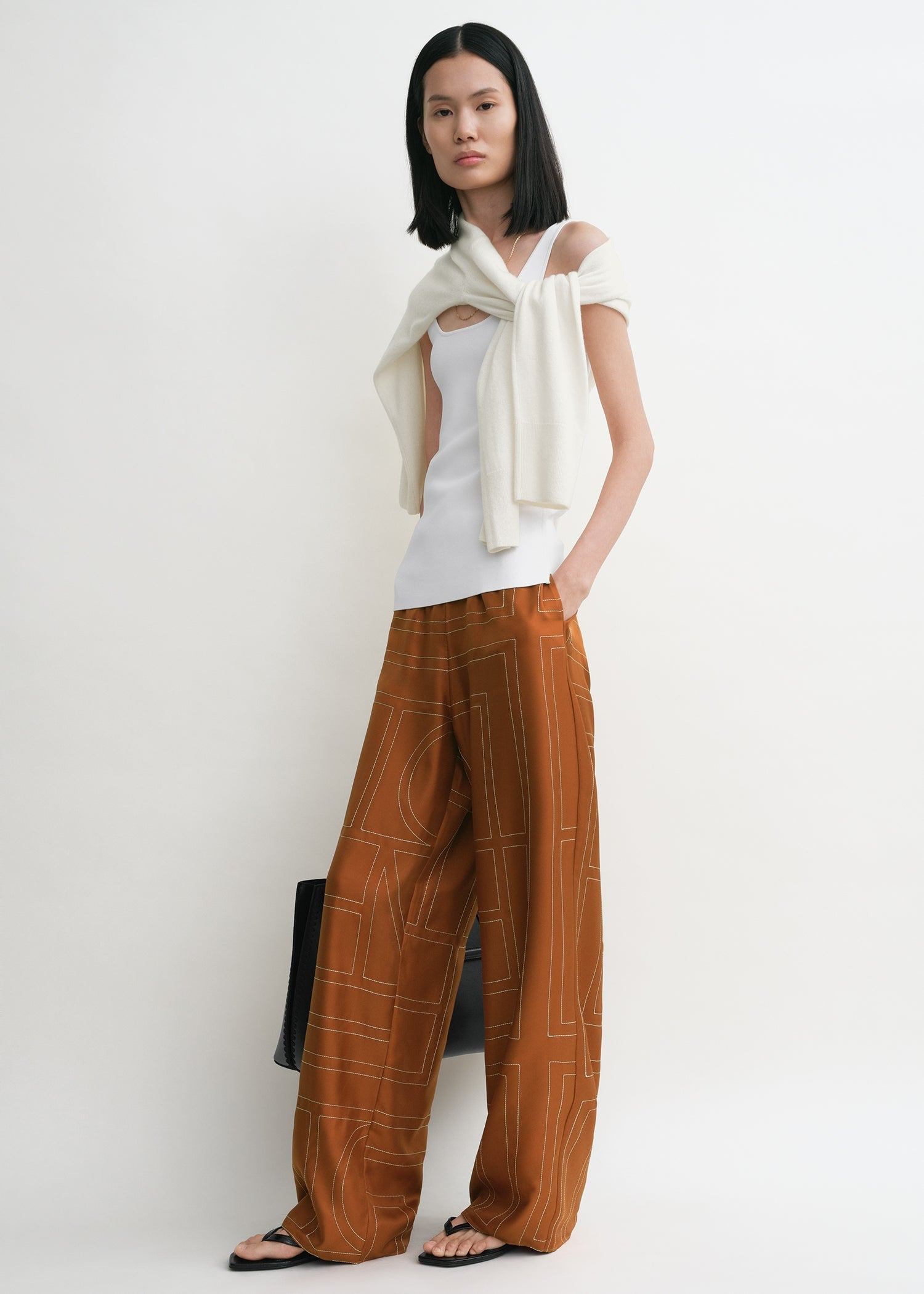 Monogram silk pj bottoms terracotta - 2