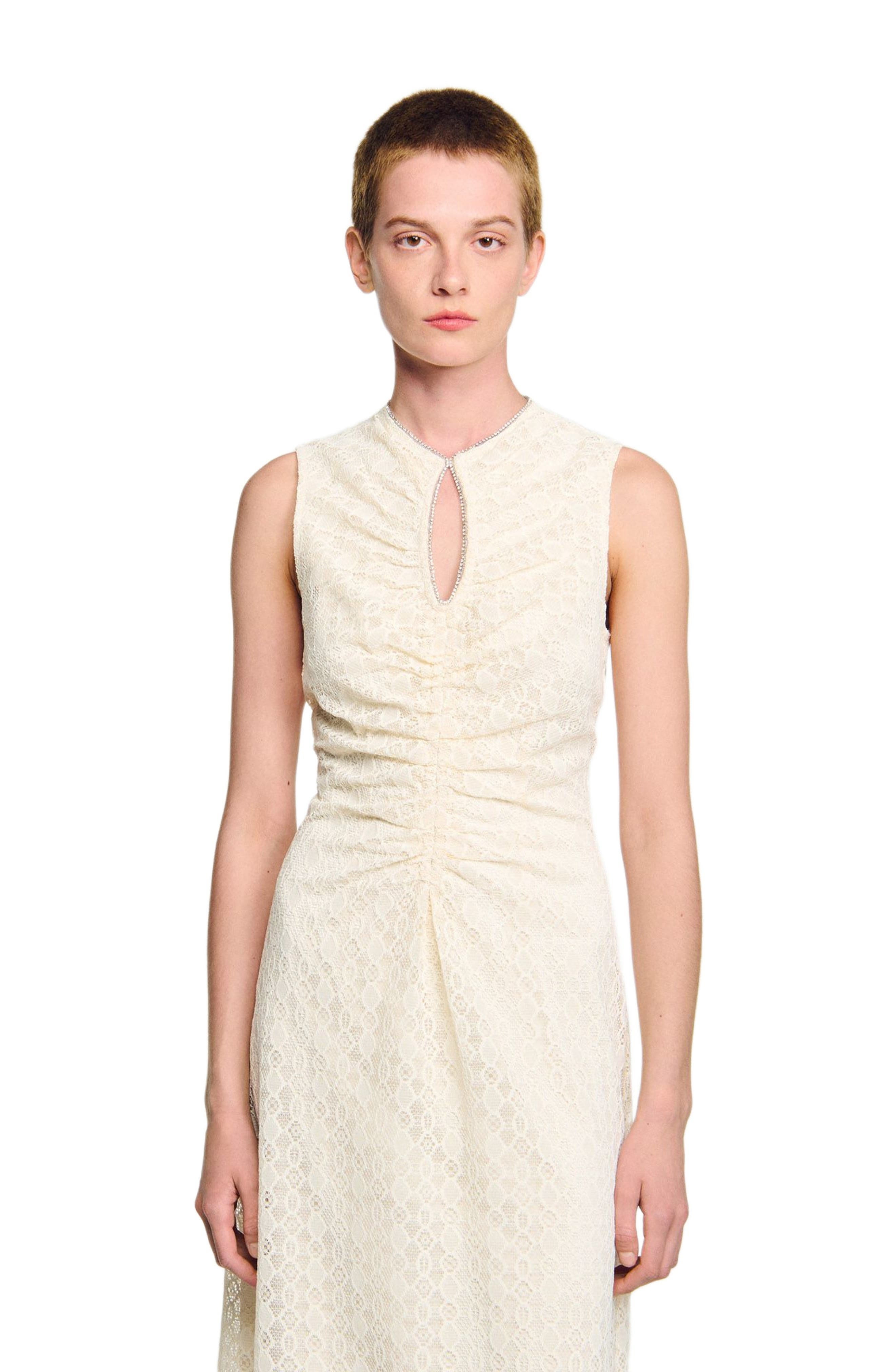 SANDRO Lace Keyhole Maxi Dress in Ecru at Nordstrom - 3