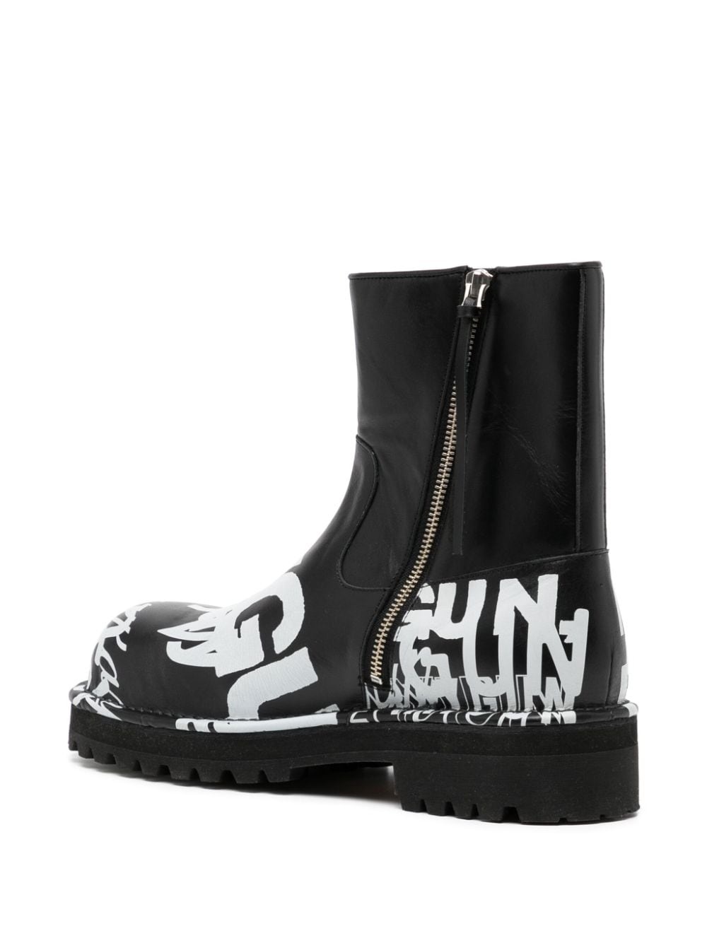logo-print leather boots - 3