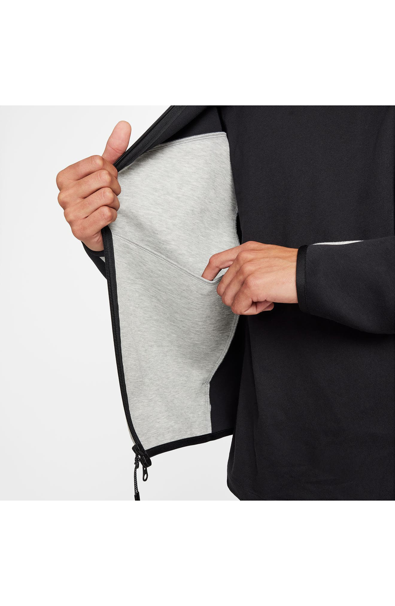Nike Tech Windrunner Zip Hoodie in Black/Dk Grey Heather at Nordstrom - 6