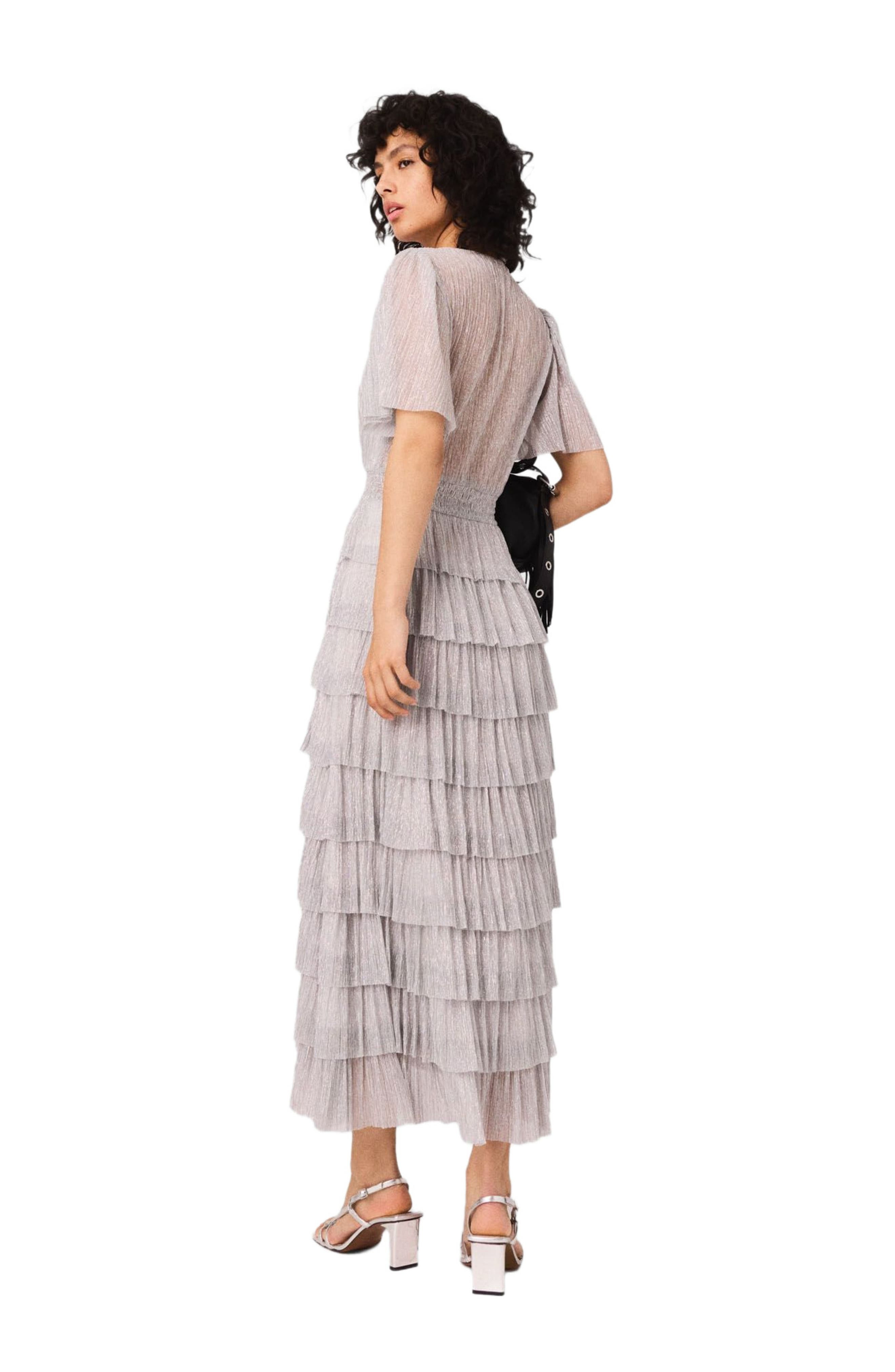 maje Metallic ruffled midi dress in Silver at Nordstrom - 2