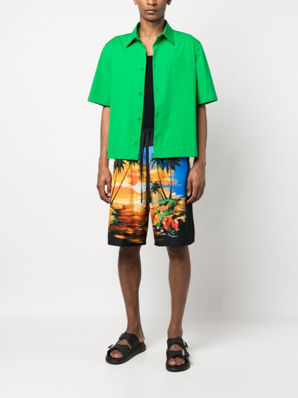 palm tree-print cotton shorts - 2