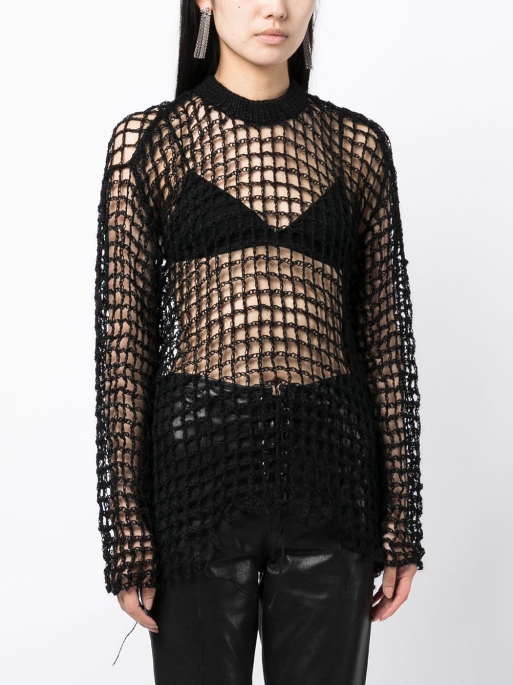 open-knit crew-neck jumper - 3