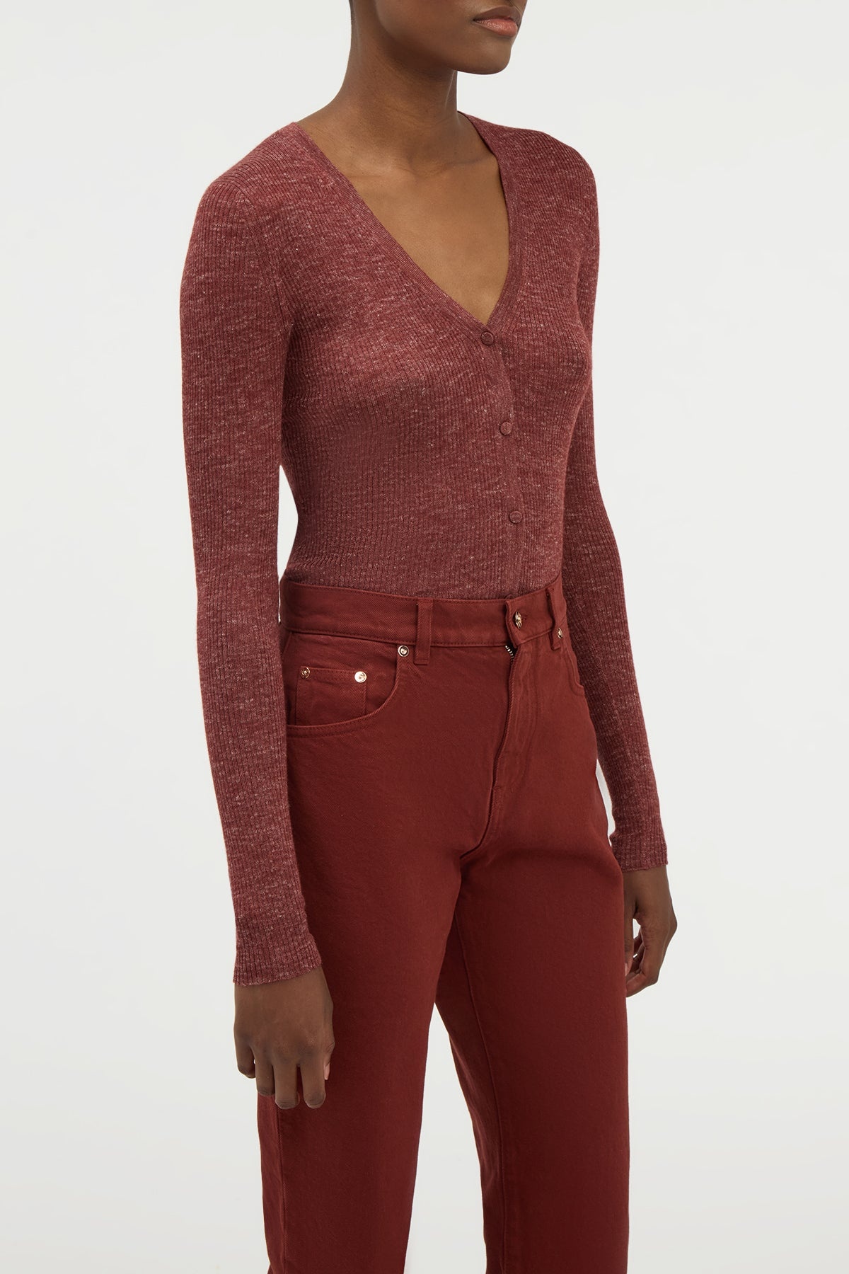 Aiste Knit Cardigan in Burnt Sienna Cashmere Silk with Hemp - 5