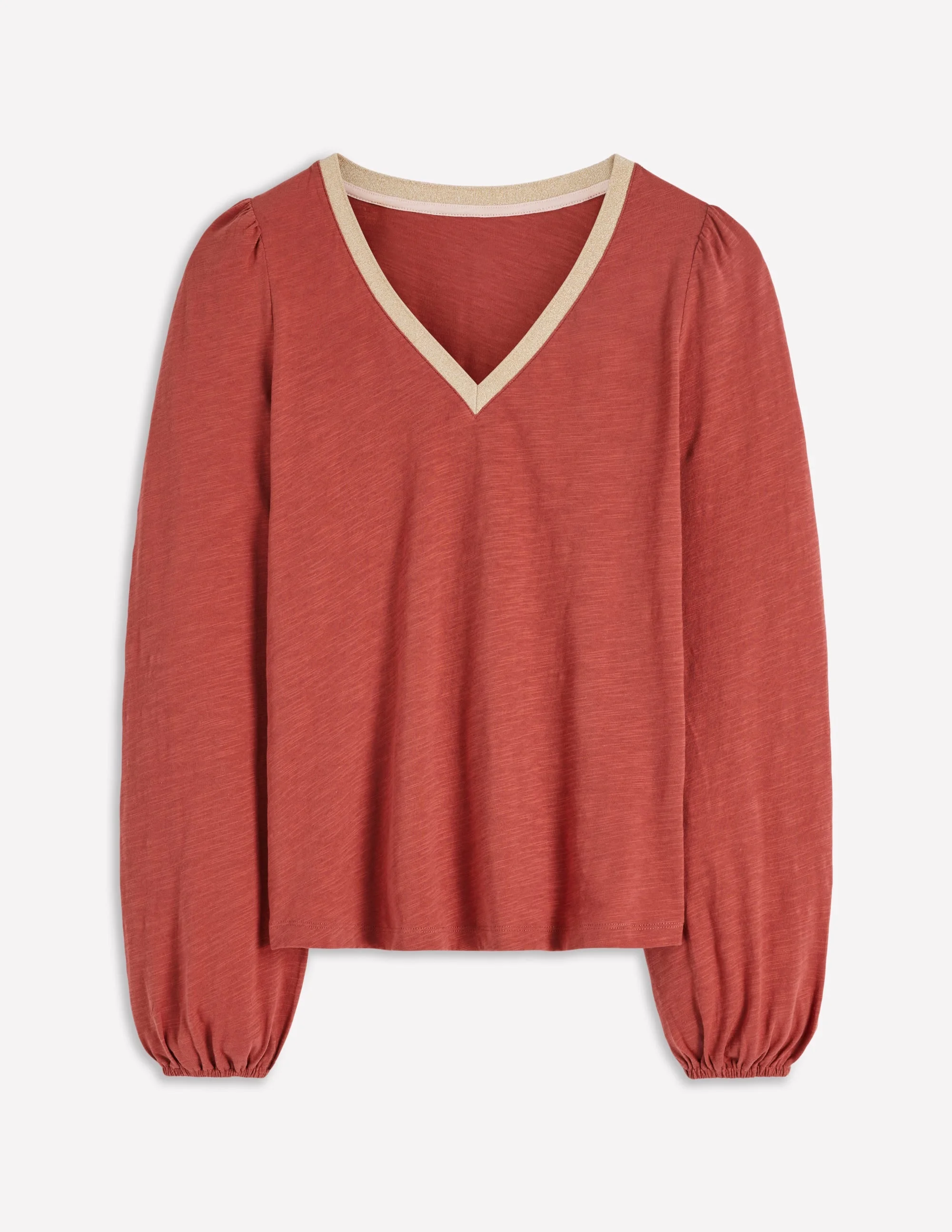 Metallic Trim V-neck Top-Barn Red - 1