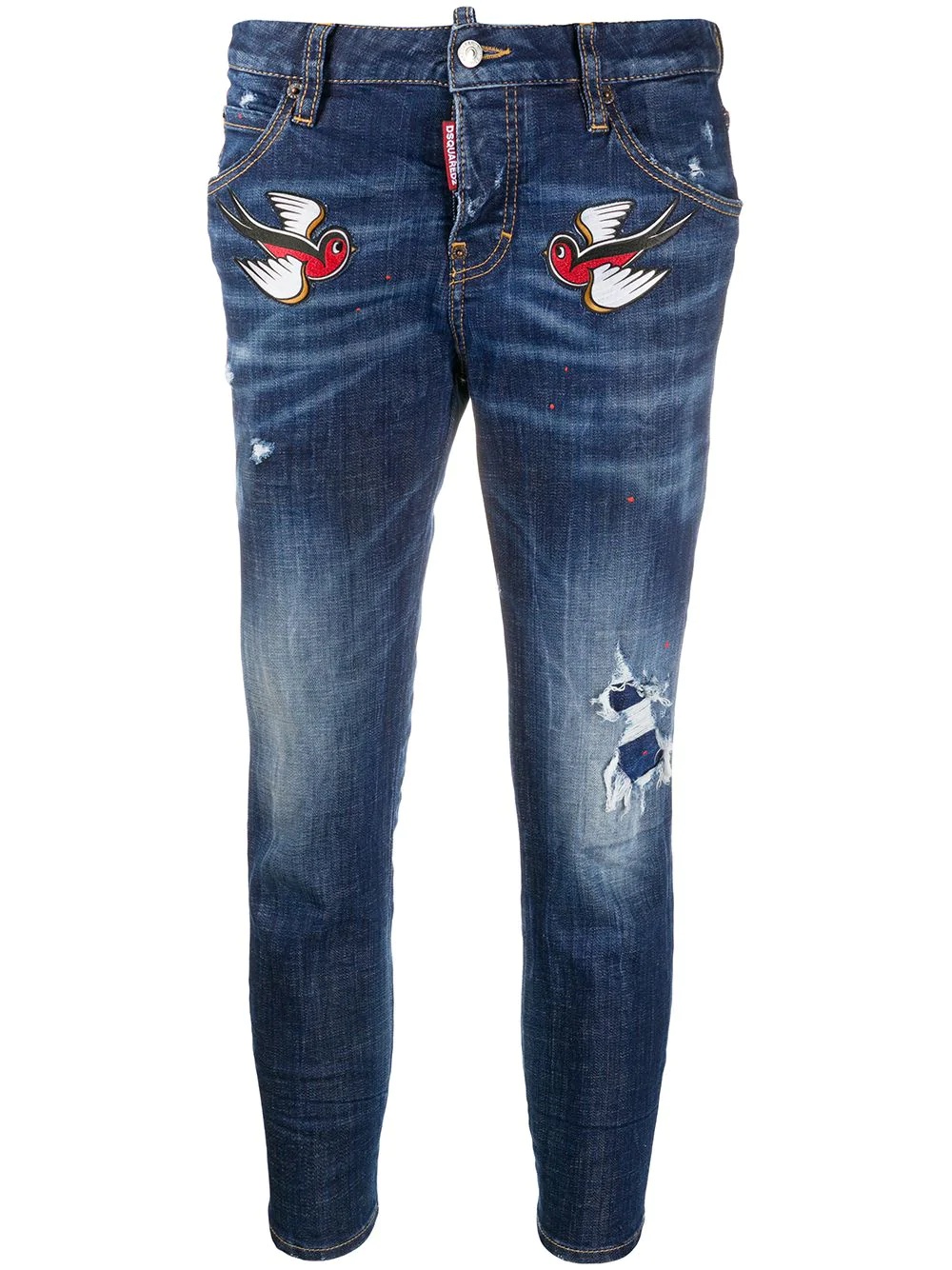 bird embroidery cropped jeans - 1