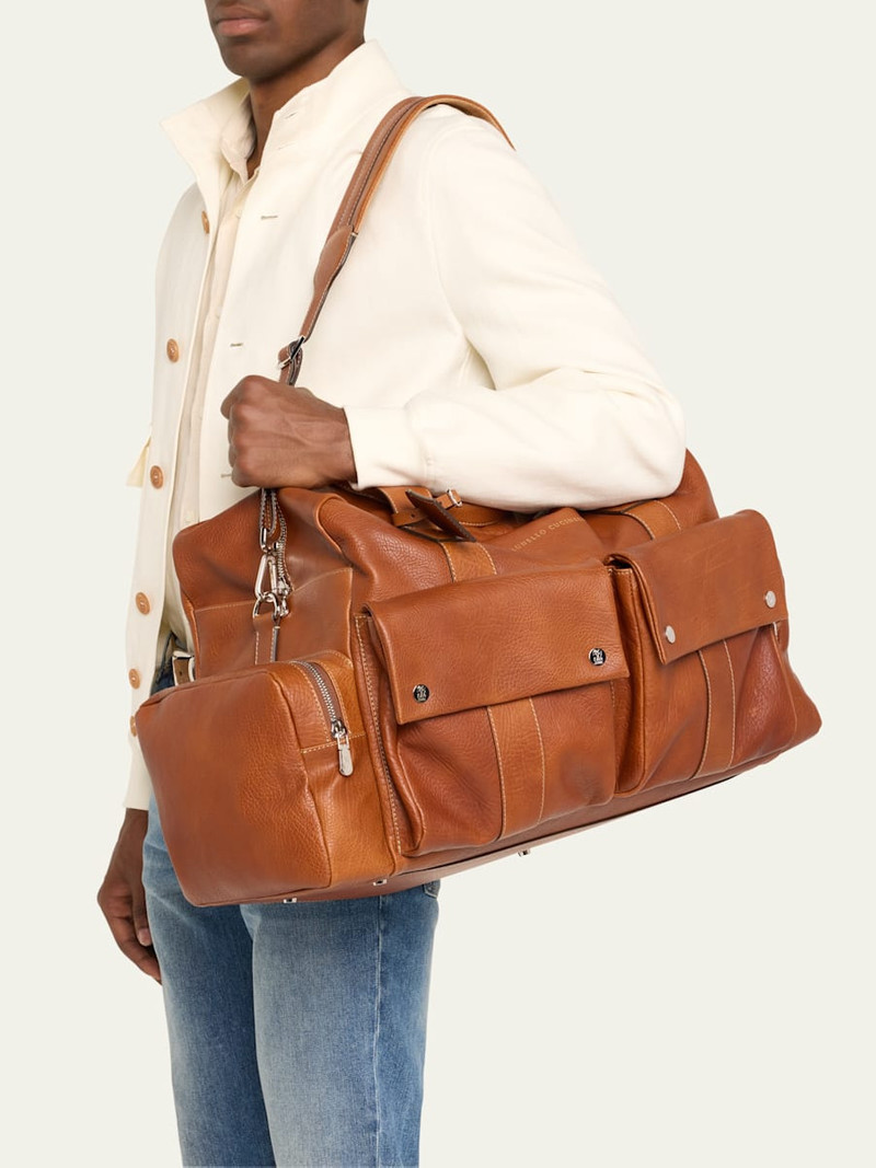 Brunello Cucinelli Men's Grained Calfskin Leisure Duffel Bag outlook