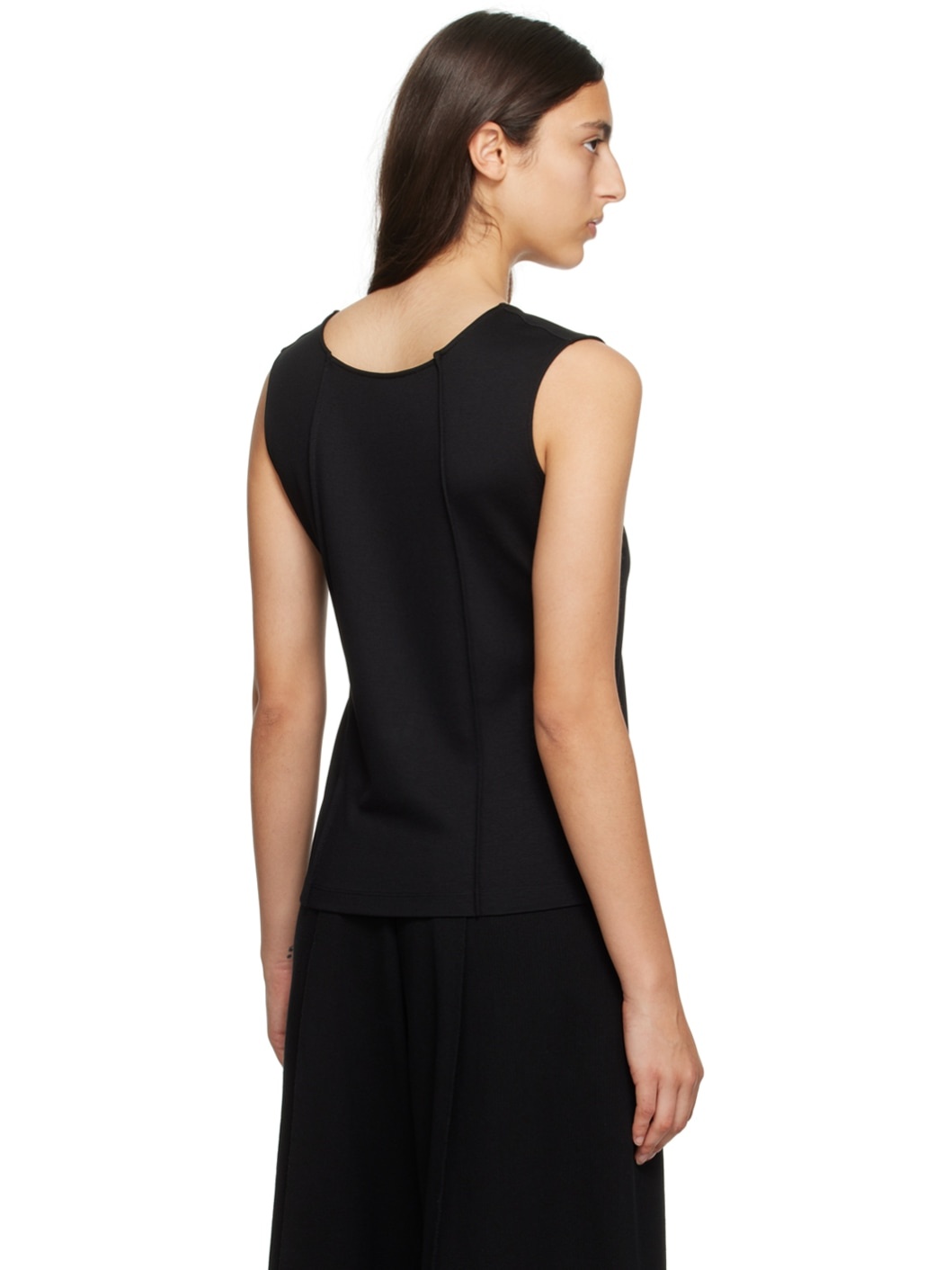 Black Tucked Square Tank Top - 3