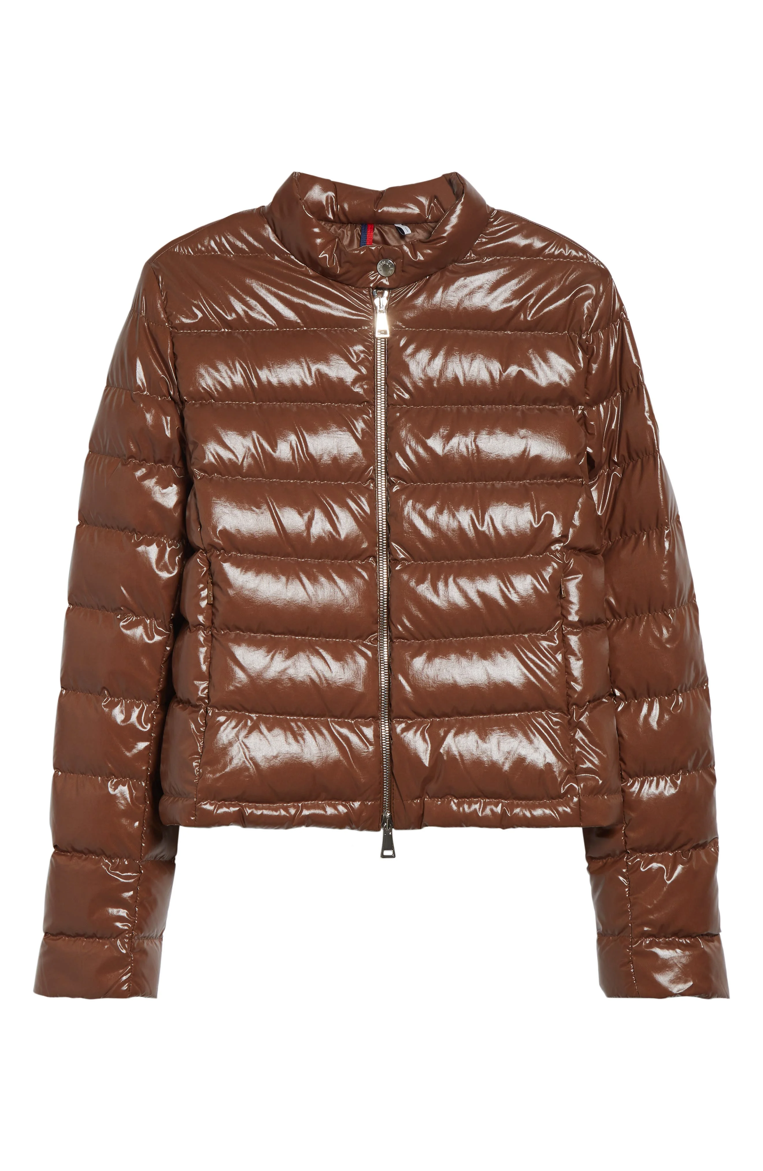 Moncler Papillon Crop Lacquered Nylon Puffer Jacket in Brown at Nordstrom - 1