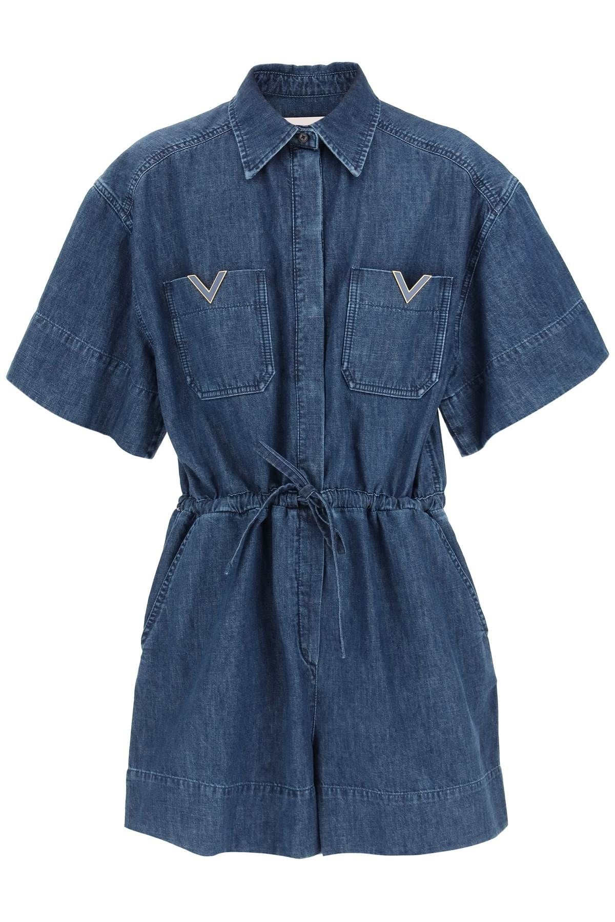 SHORT JUMPSUIT IN CHAMBRAY DENIM - 1