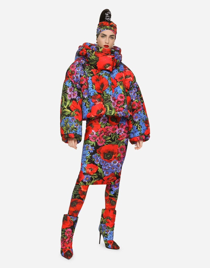 Short meadow-print nylon down jacket 1