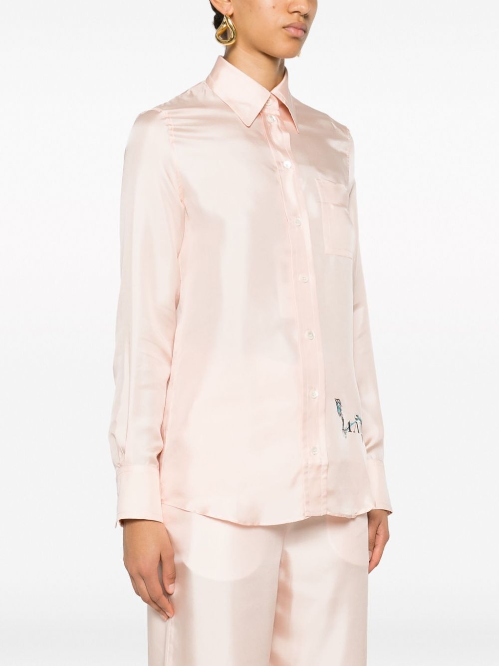 logo-print silk shirt - 3