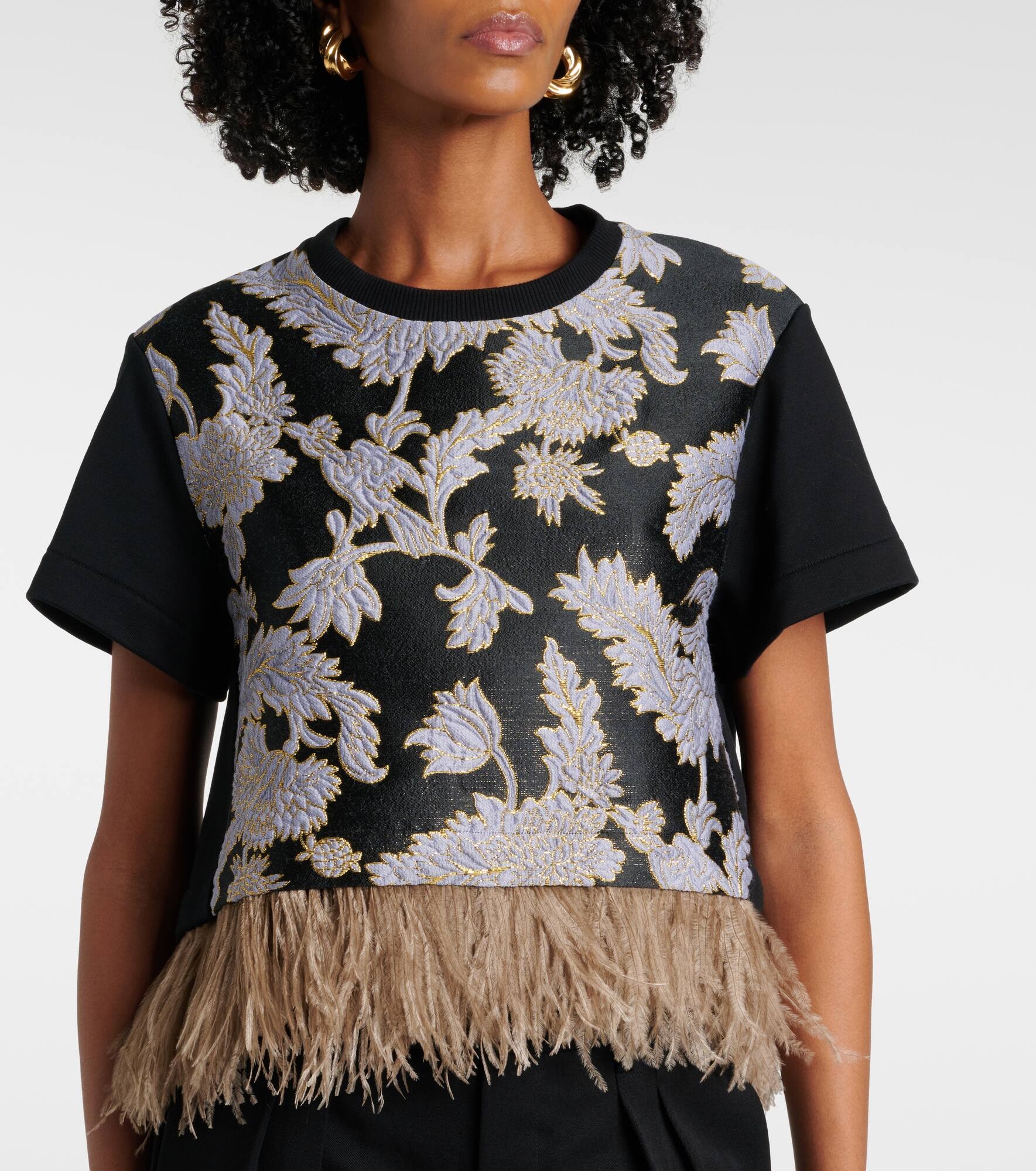 La Scala embroidered feather-trimmed top - 5