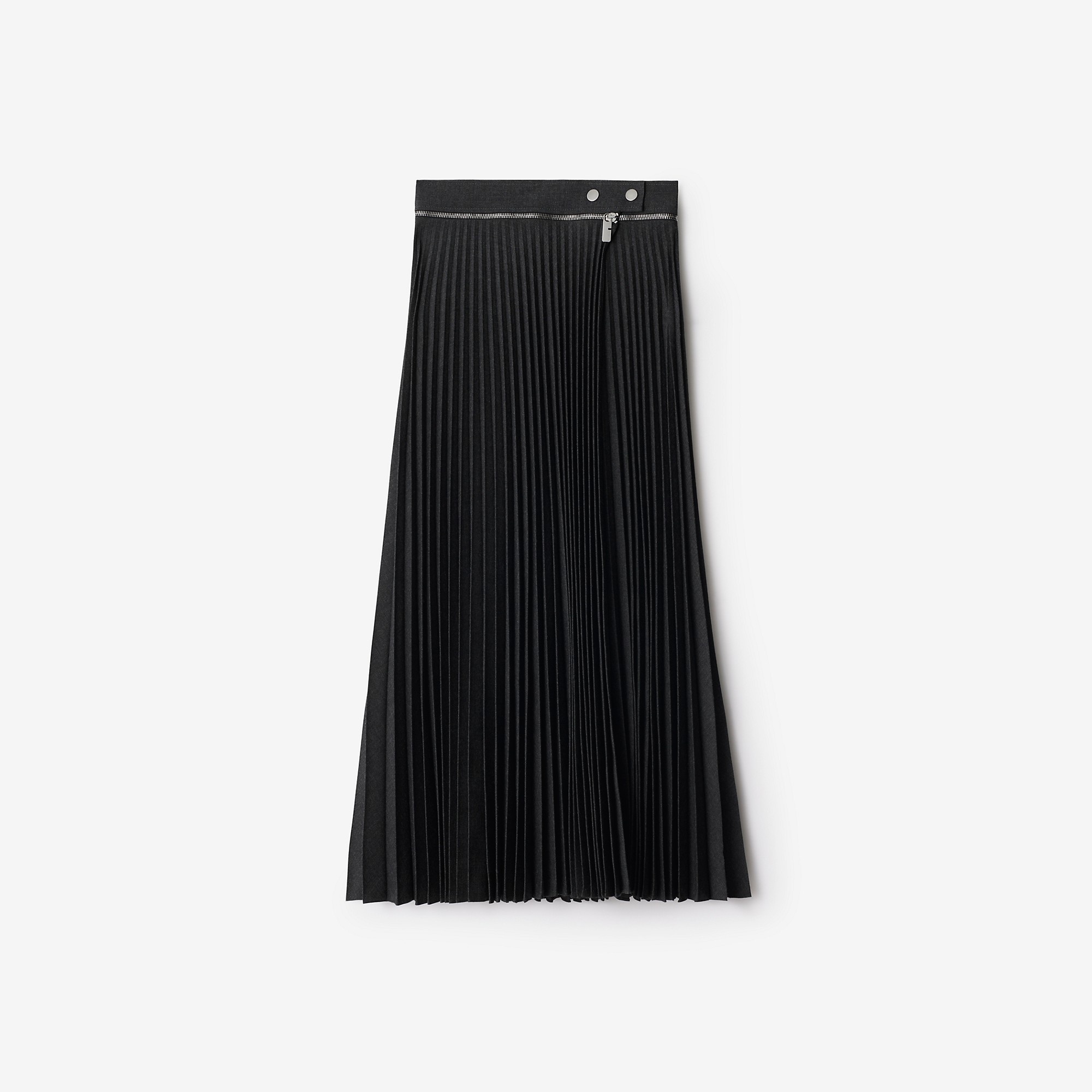 Pleated Stretch Wool Skirt - 1