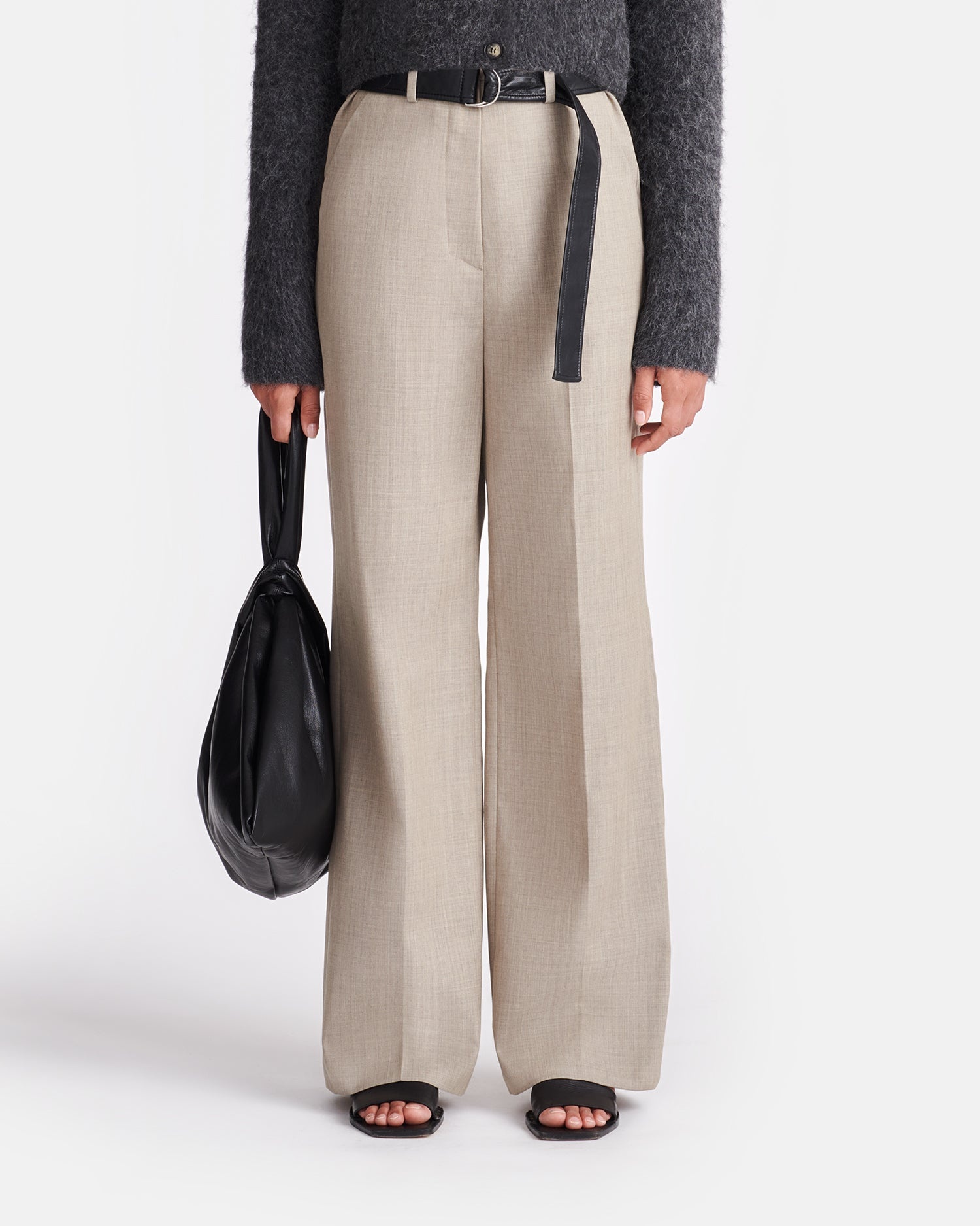 Leather And Twill Suiting Wide-Leg Pants - 4
