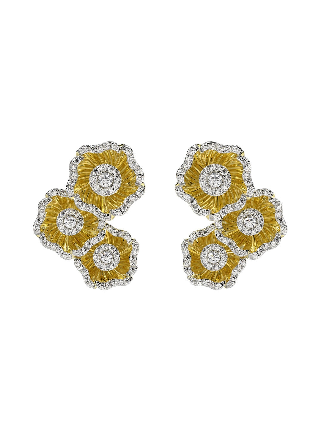 HALO FLOWER YELLOW GOLD EARRINGS - 1
