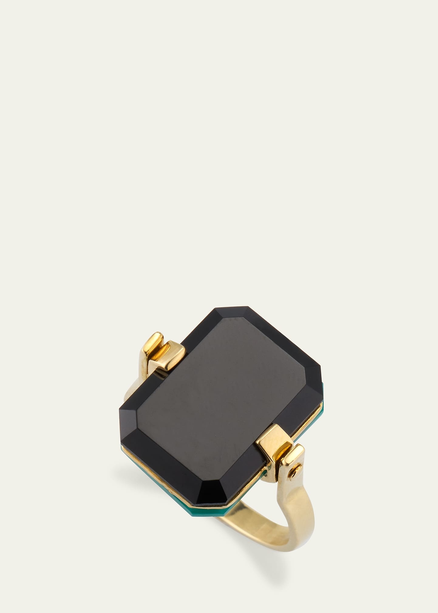 Deco Sandwich Turning Black and Green Agate Ring - 3