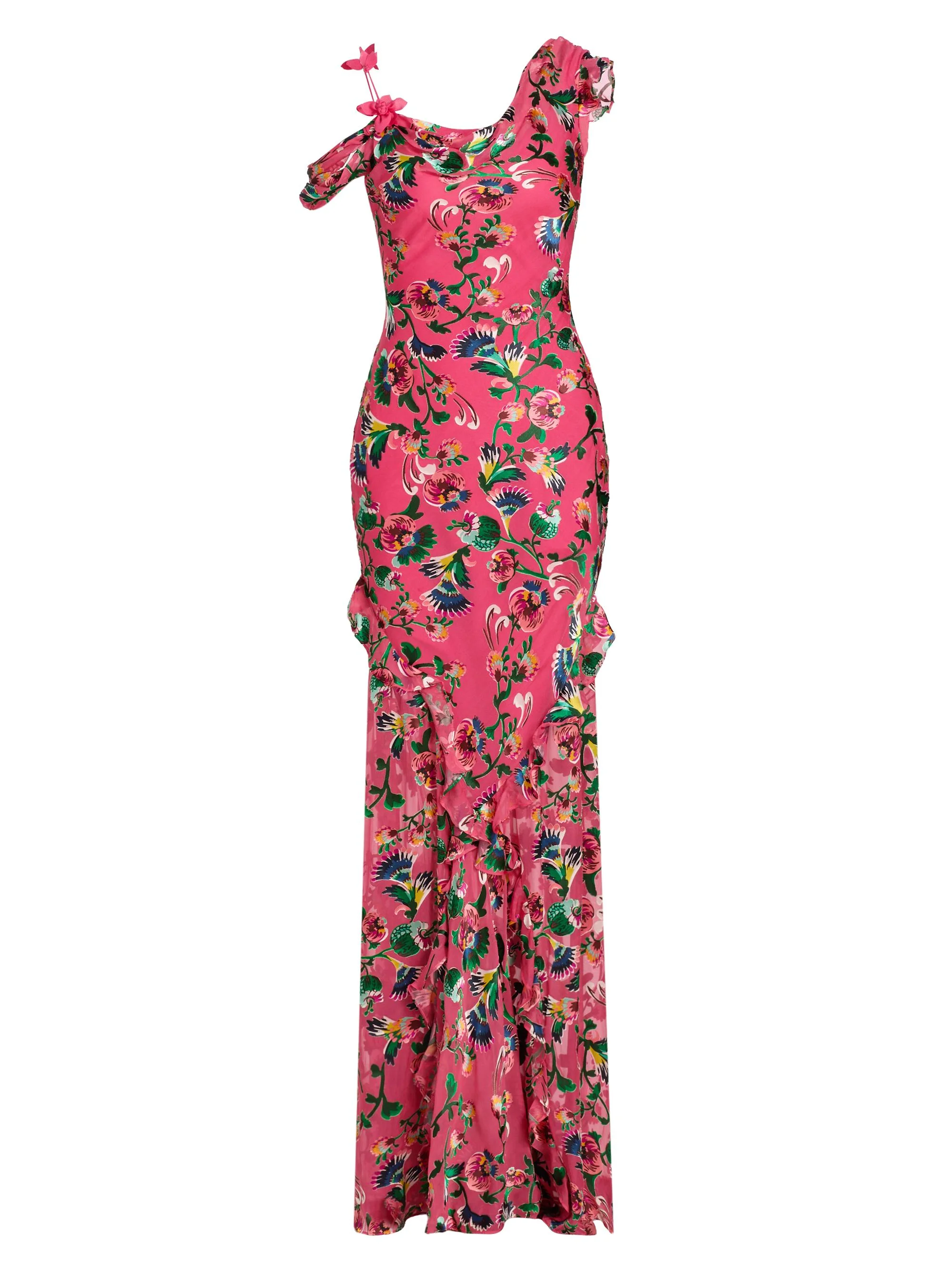 Women's Seema Floral Asymmetric Ruffle Gown - Saffier Raspberry - 1