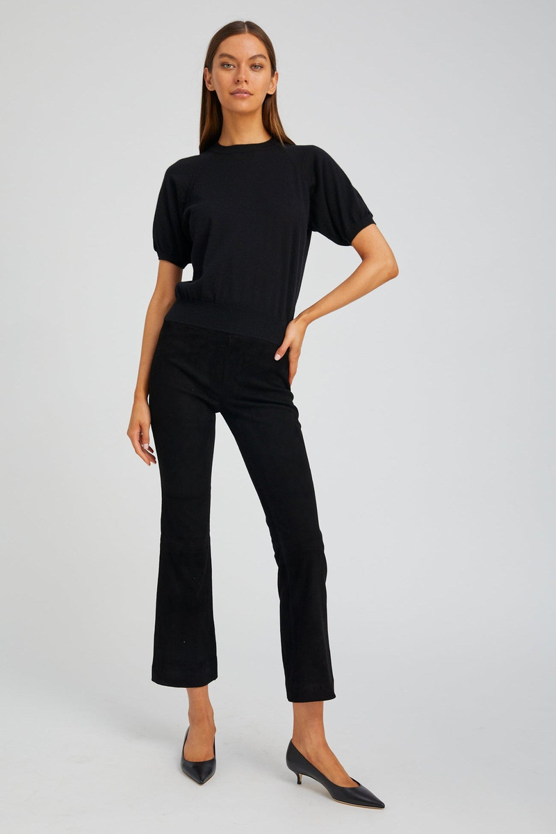 BLACK SUEDE ANKLE FLARE LEGGING 1