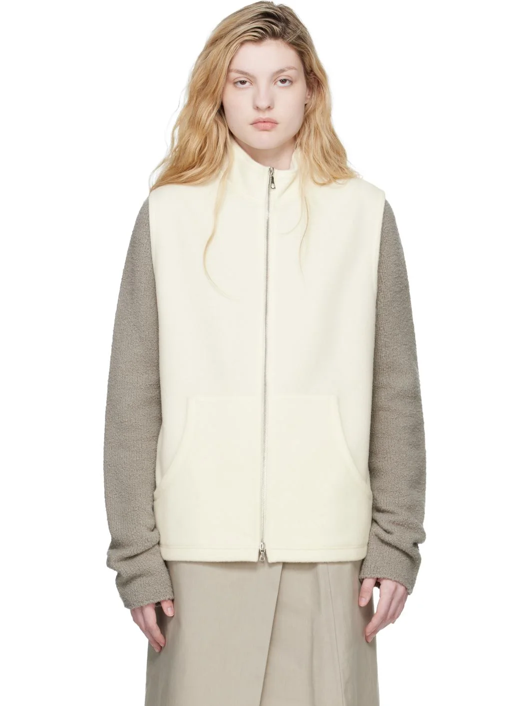 Off-White Fleece Full Zip Vest - 1