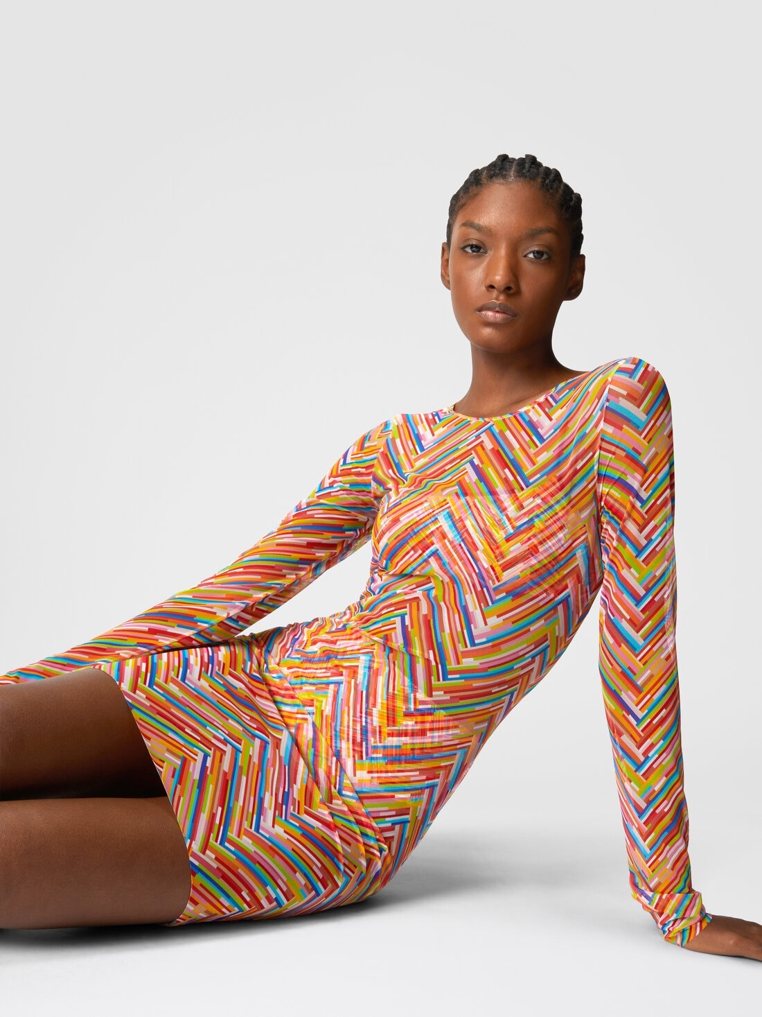 Long-sleeved dress in printed tulle - 5