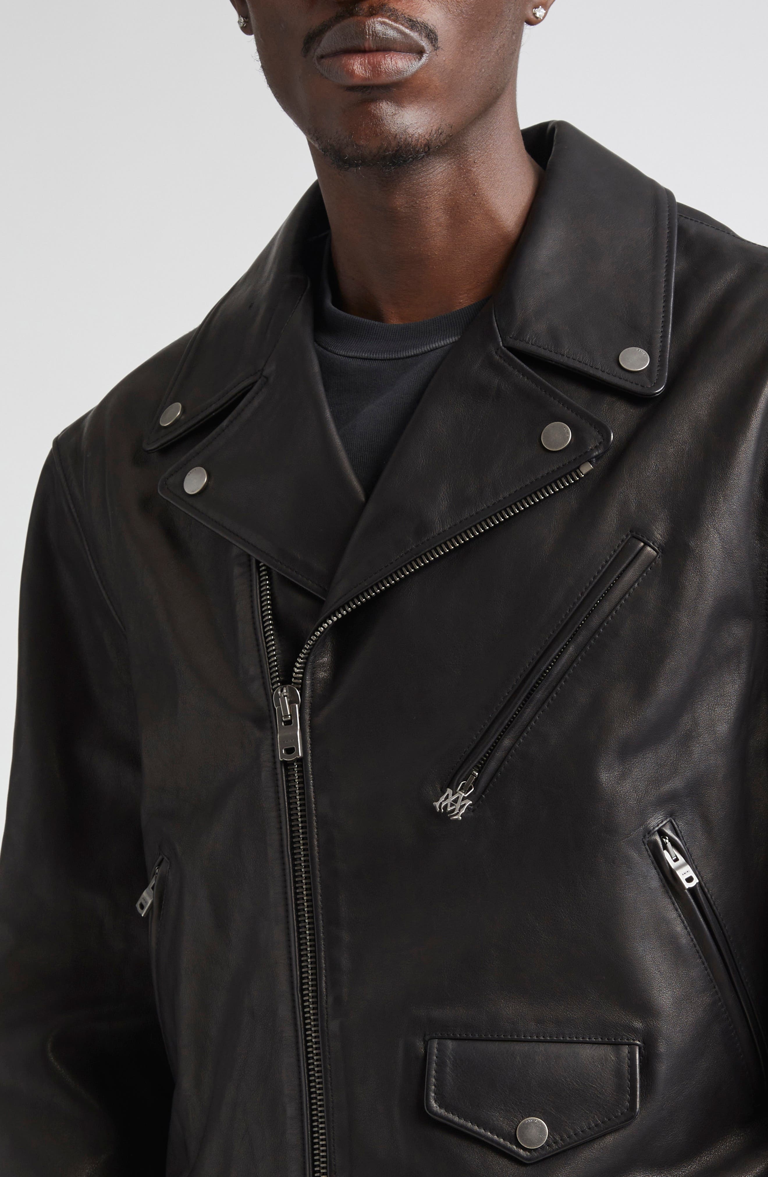AMIRI Hollywood Appliqué Leather Biker Jacket in Black at Nordstrom - 5