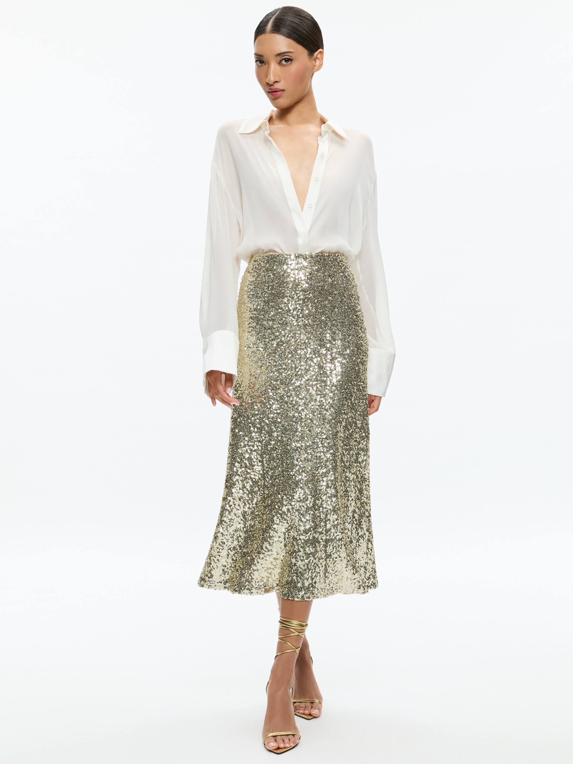 MAEVE SEQUIN KICK FLARE SLIP SKIRT - 6