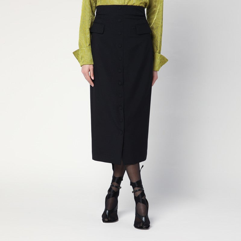 Dries Van Noten Black Wool And Mohair Midi Skirt Women - 1