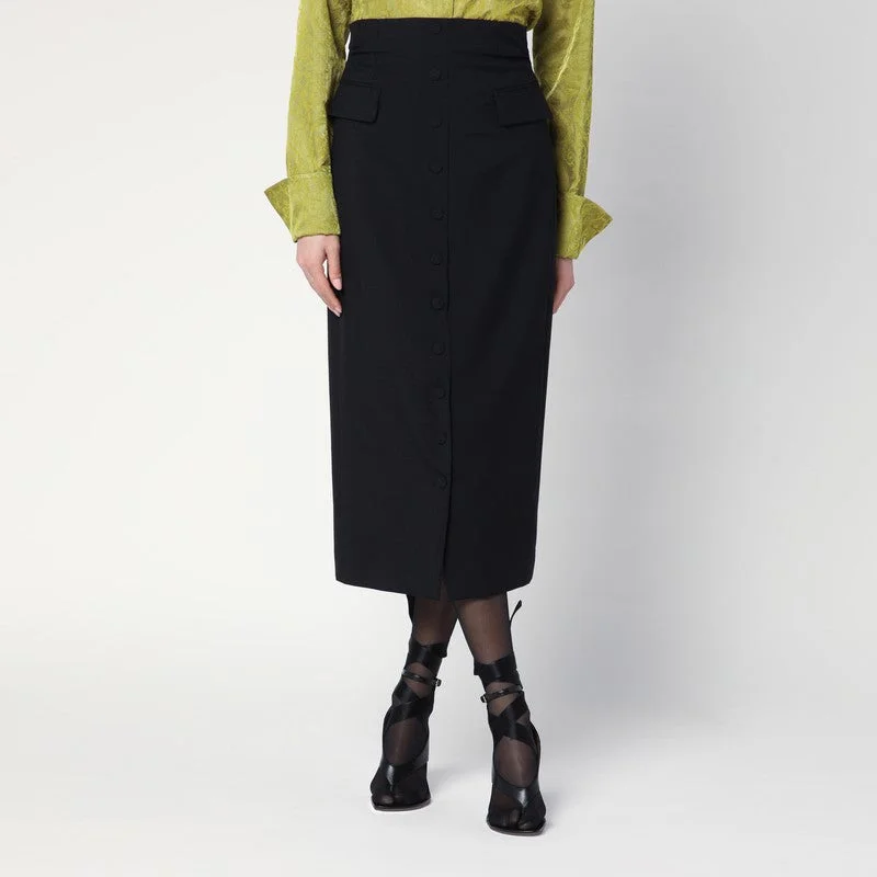 Dries Van Noten Black Wool And Mohair Midi Skirt Women - 1