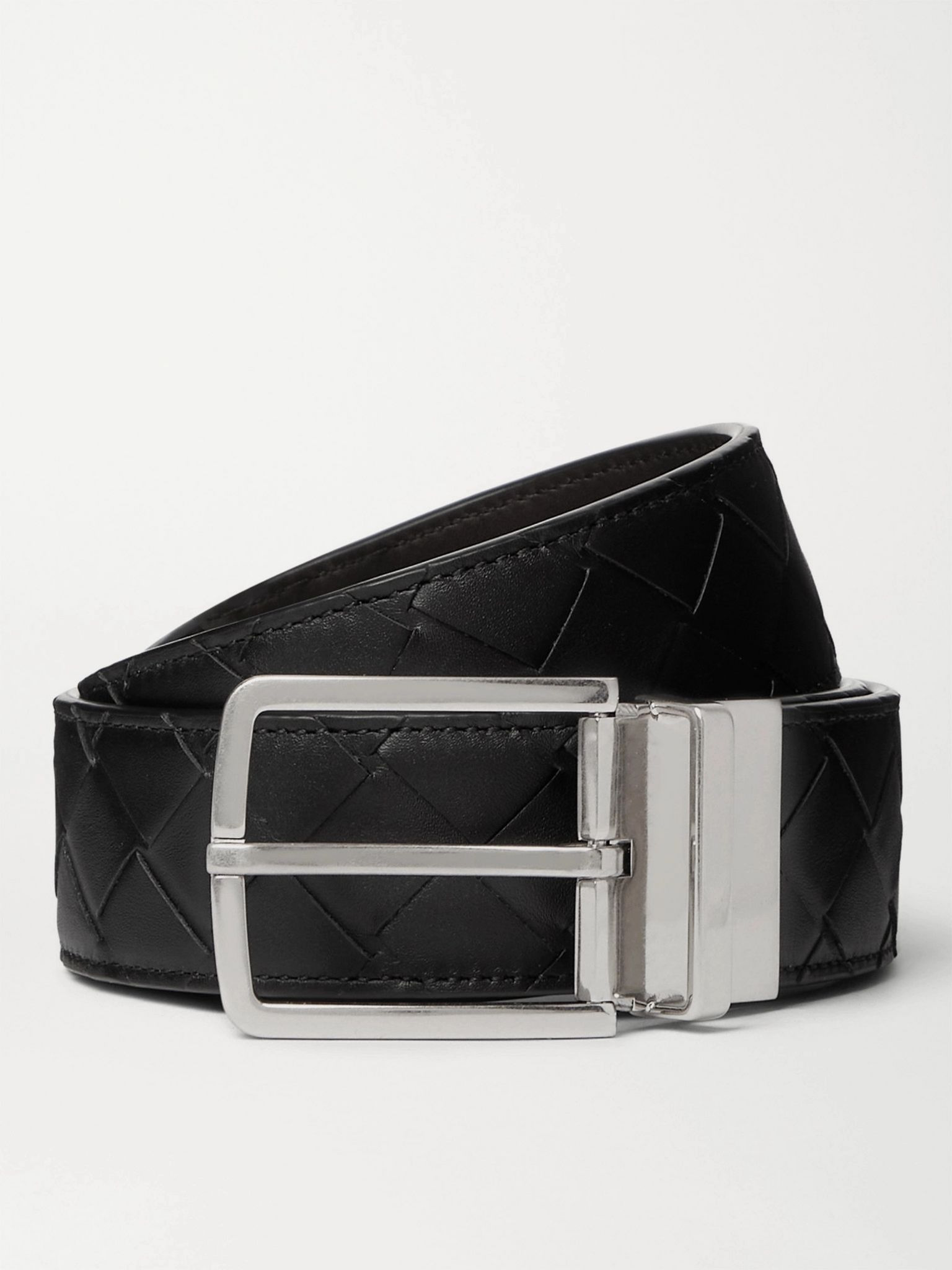 4cm Reversible Intrecciato Leather Belt Black - 1