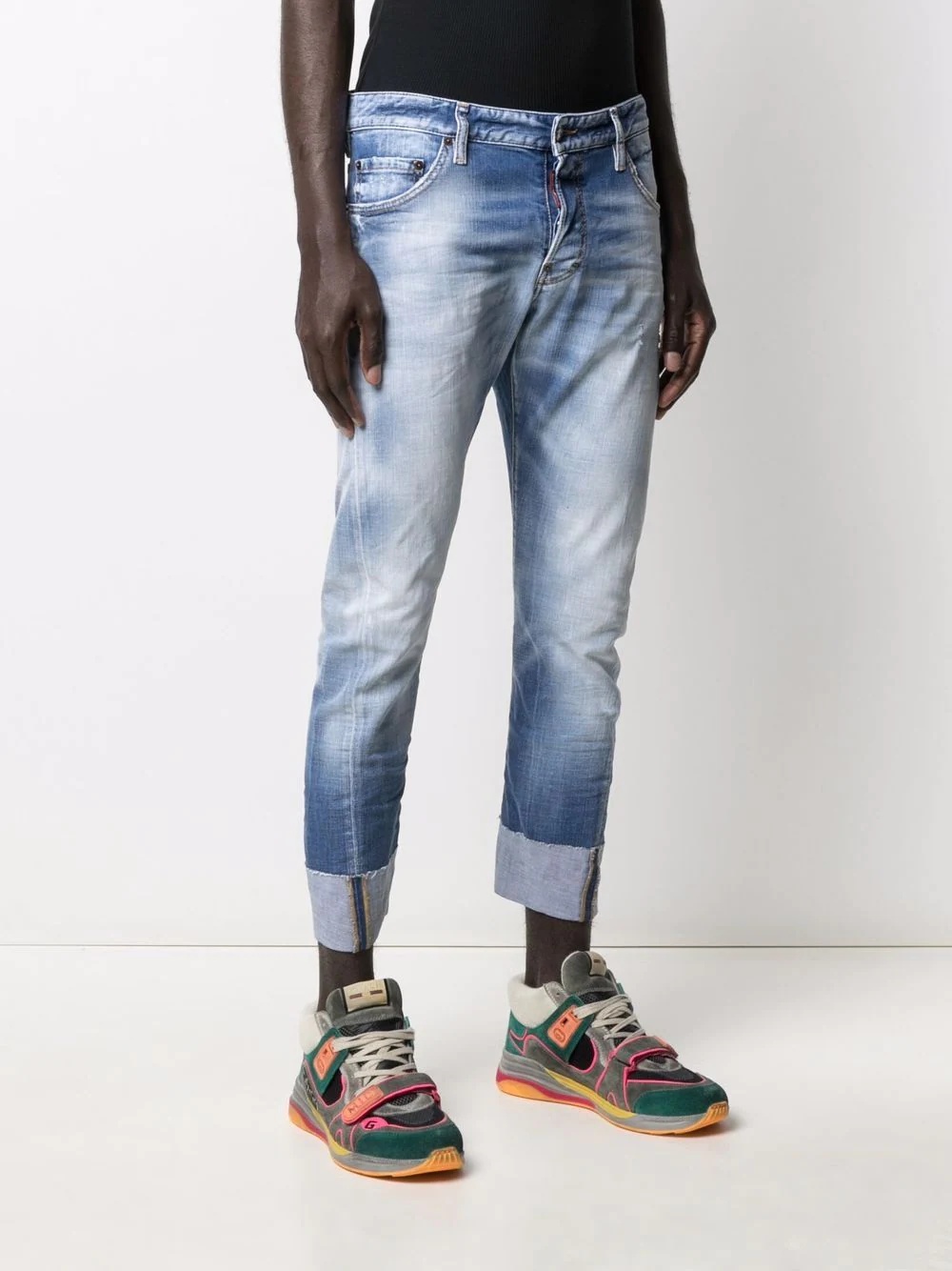 turn-up cropped jeans - 3