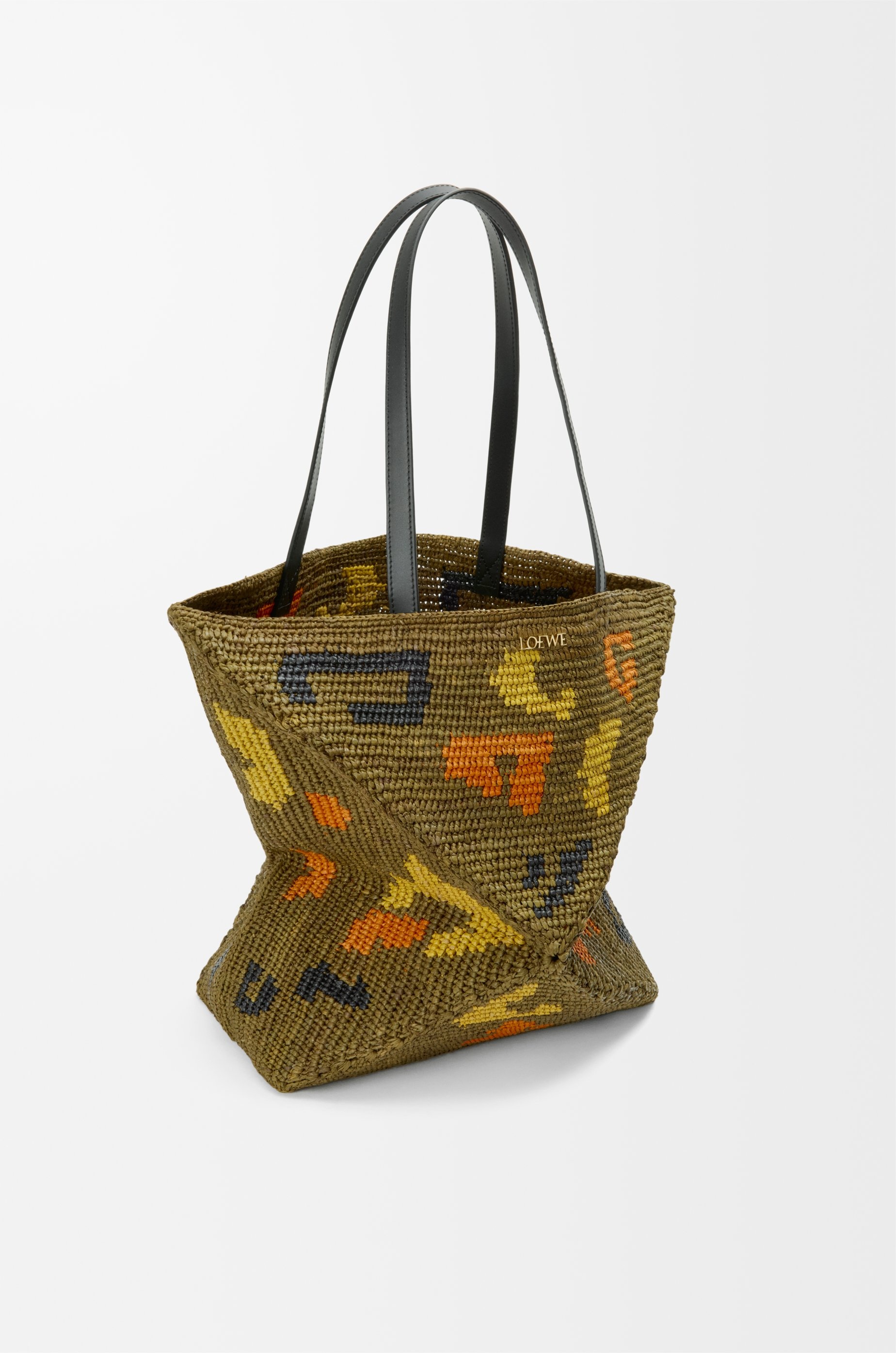 Large Puzzle Fold tote in raffia and calfskin - 4
